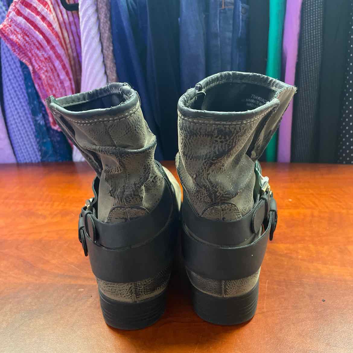 Madeline Girl Stylish Distressed Zip Buckle Ankle Boots Size 7 1/2