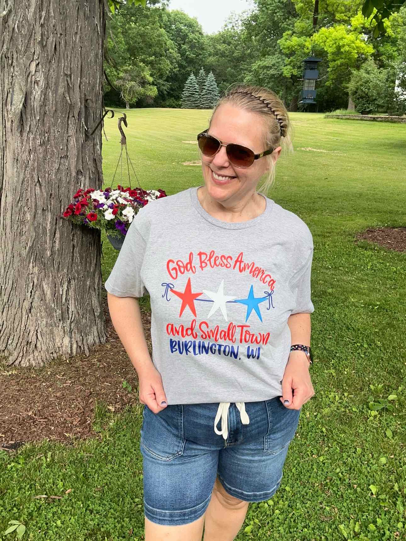 God Bless America Small Town Burlington WI Graphic Tshirt Patriotic Top