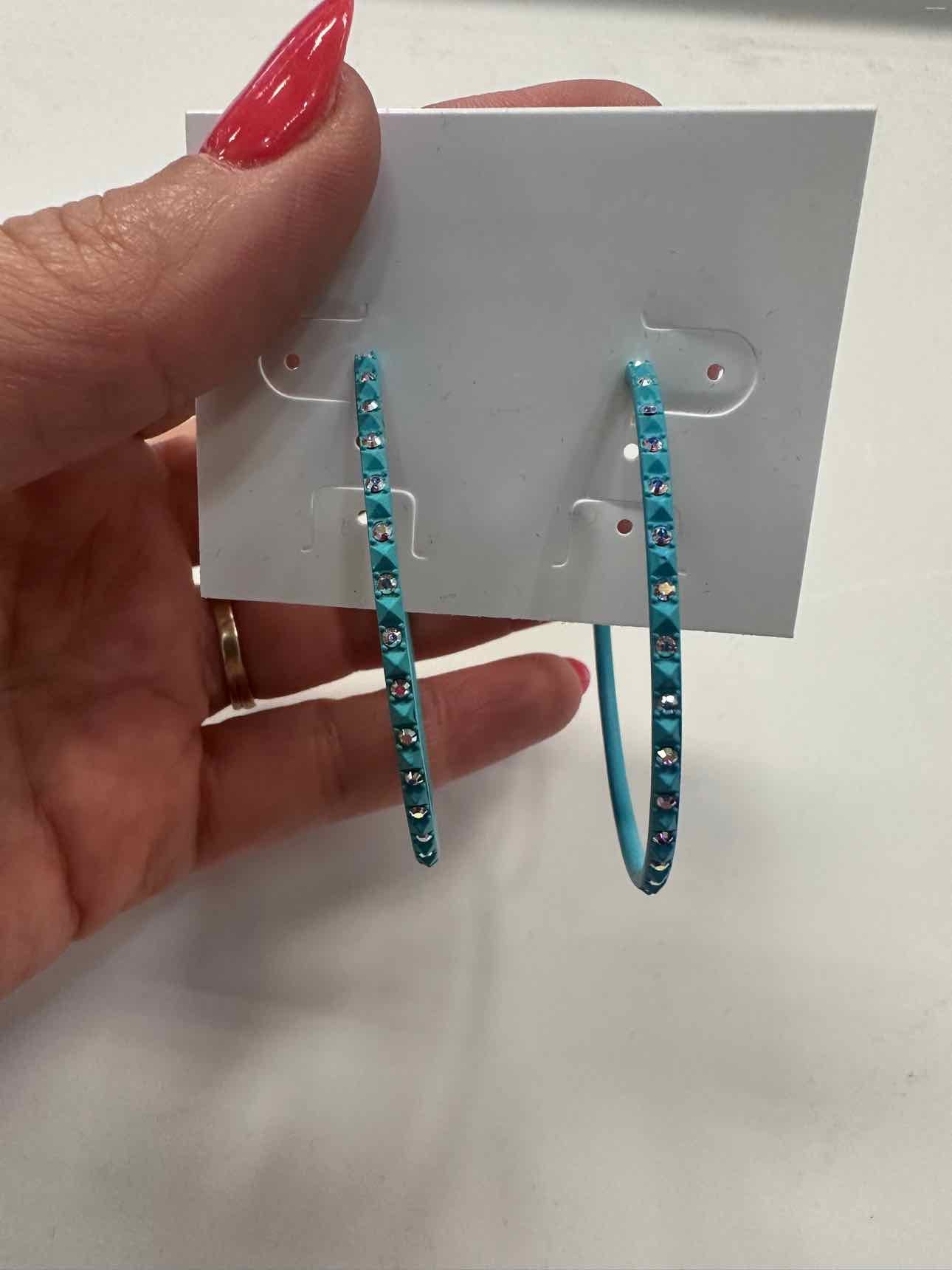 Kendra Scott 2" Val Hoop Matte Aqua Crystal Accent Earrings