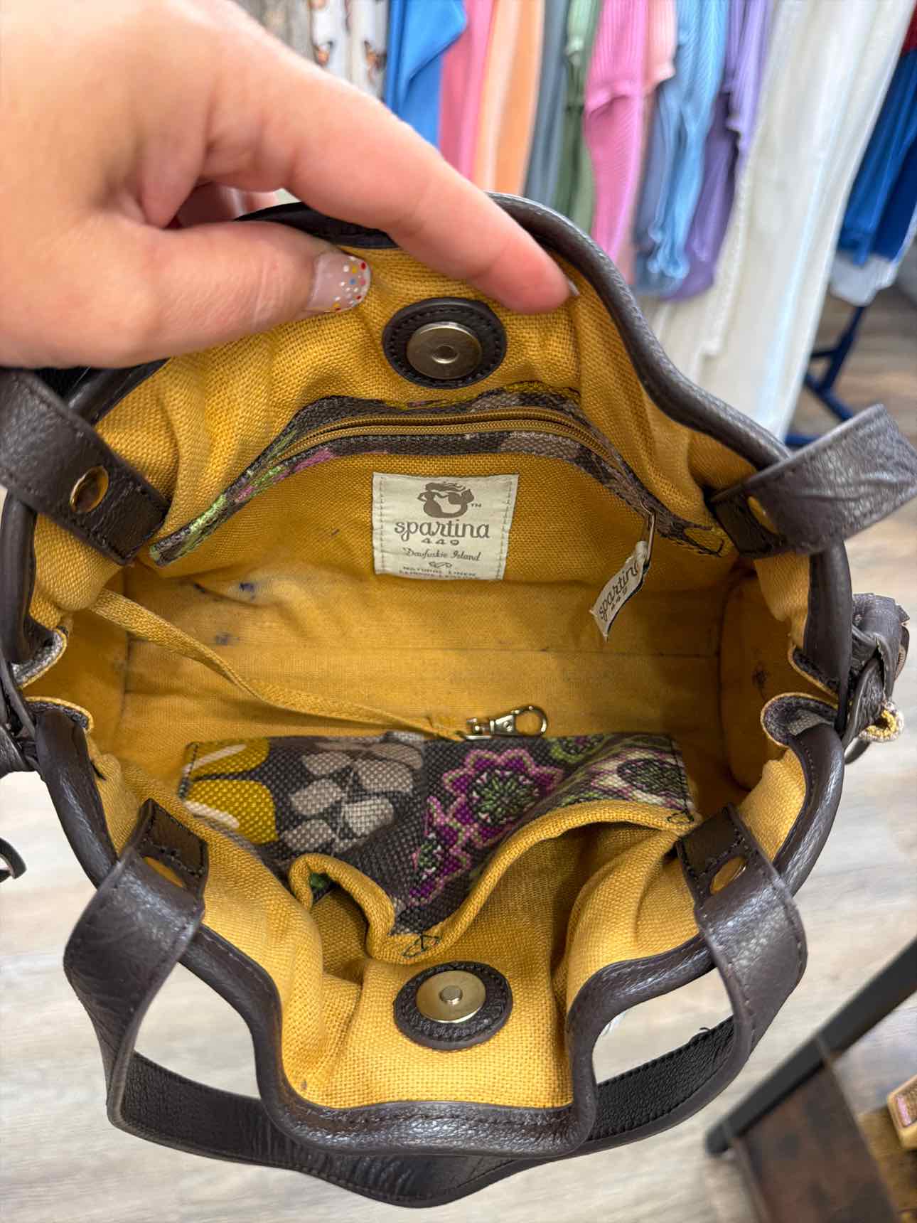 Spartina 449 Brown Purple Floral Hobo Canvas Shoulder Bag Handbags