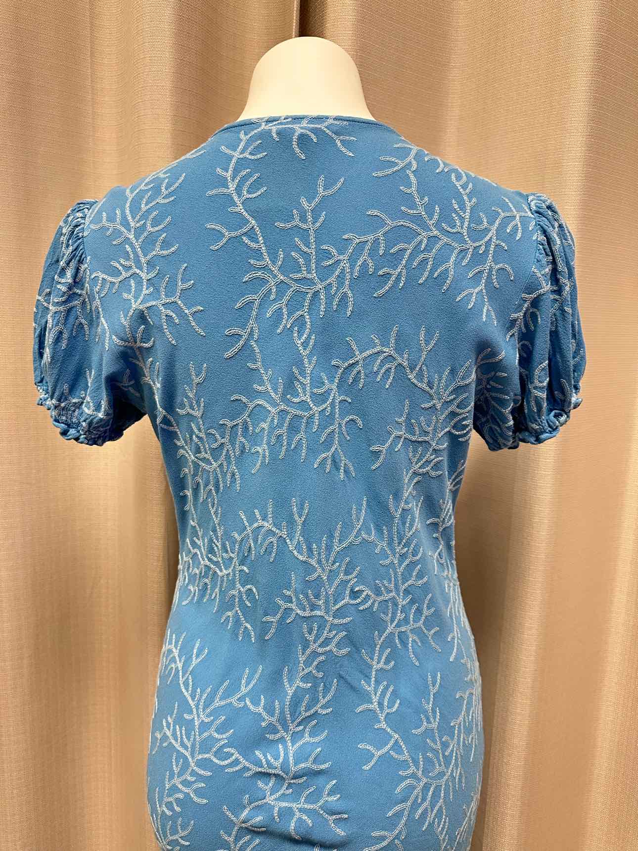 Ghost London Coral Embroidered Puffy Short Sleeve Maxi Medium Aqua Dress