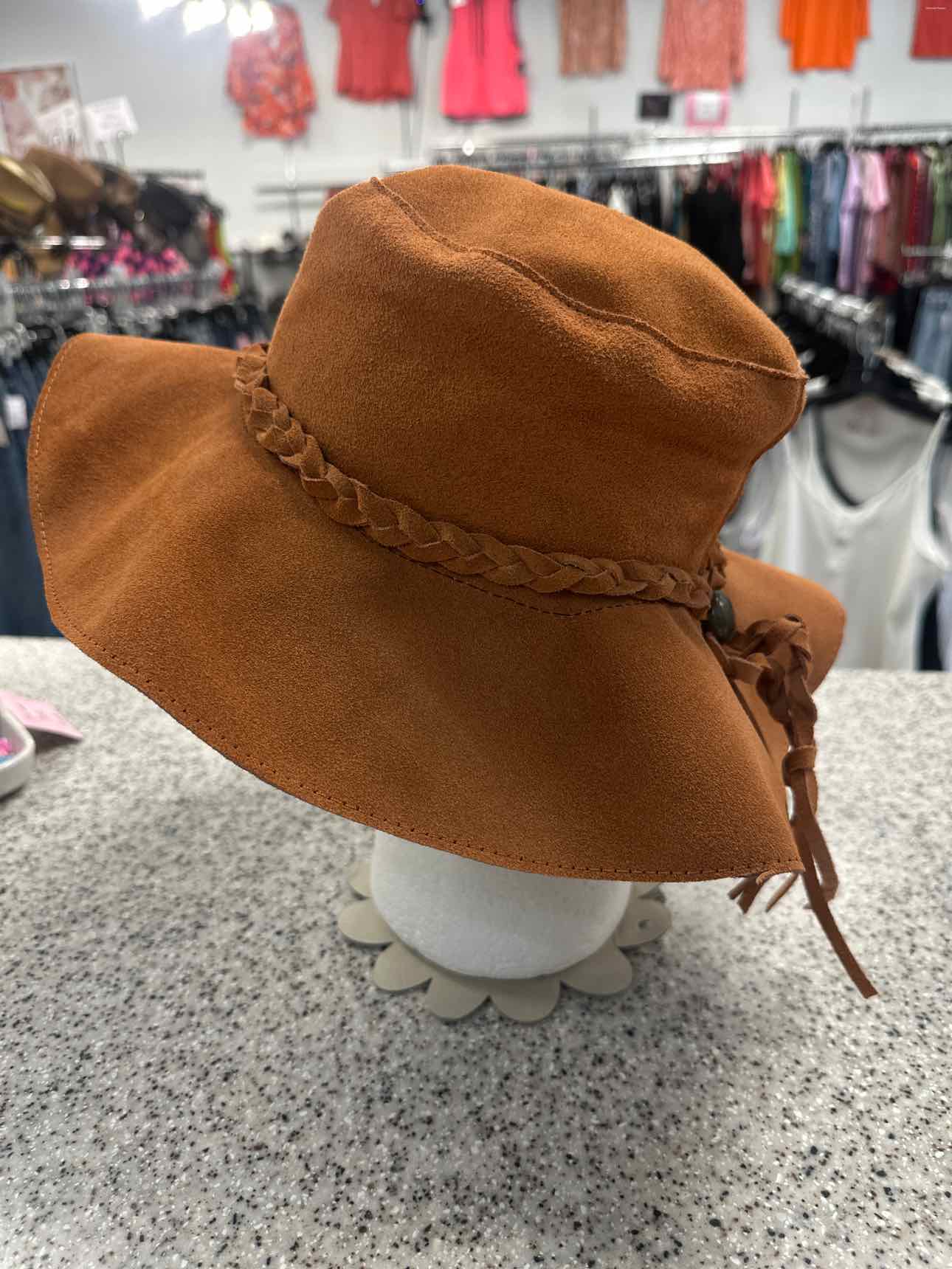 Floppy Suede Leather One Size Caramel Hat