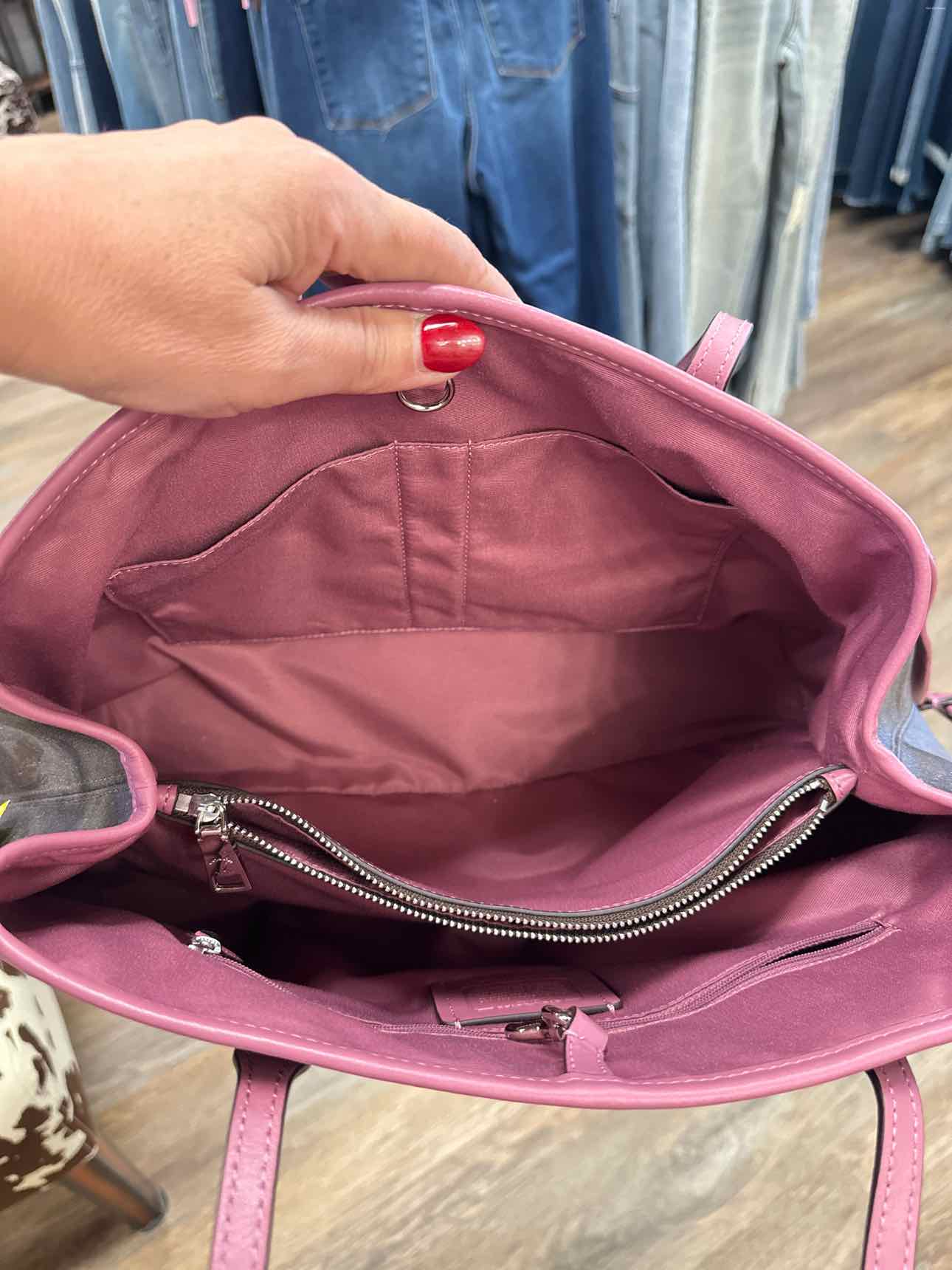 Coach Signature Drawstring Carryall Hobo Brown Blush Pink Shoulder Bag Handbags