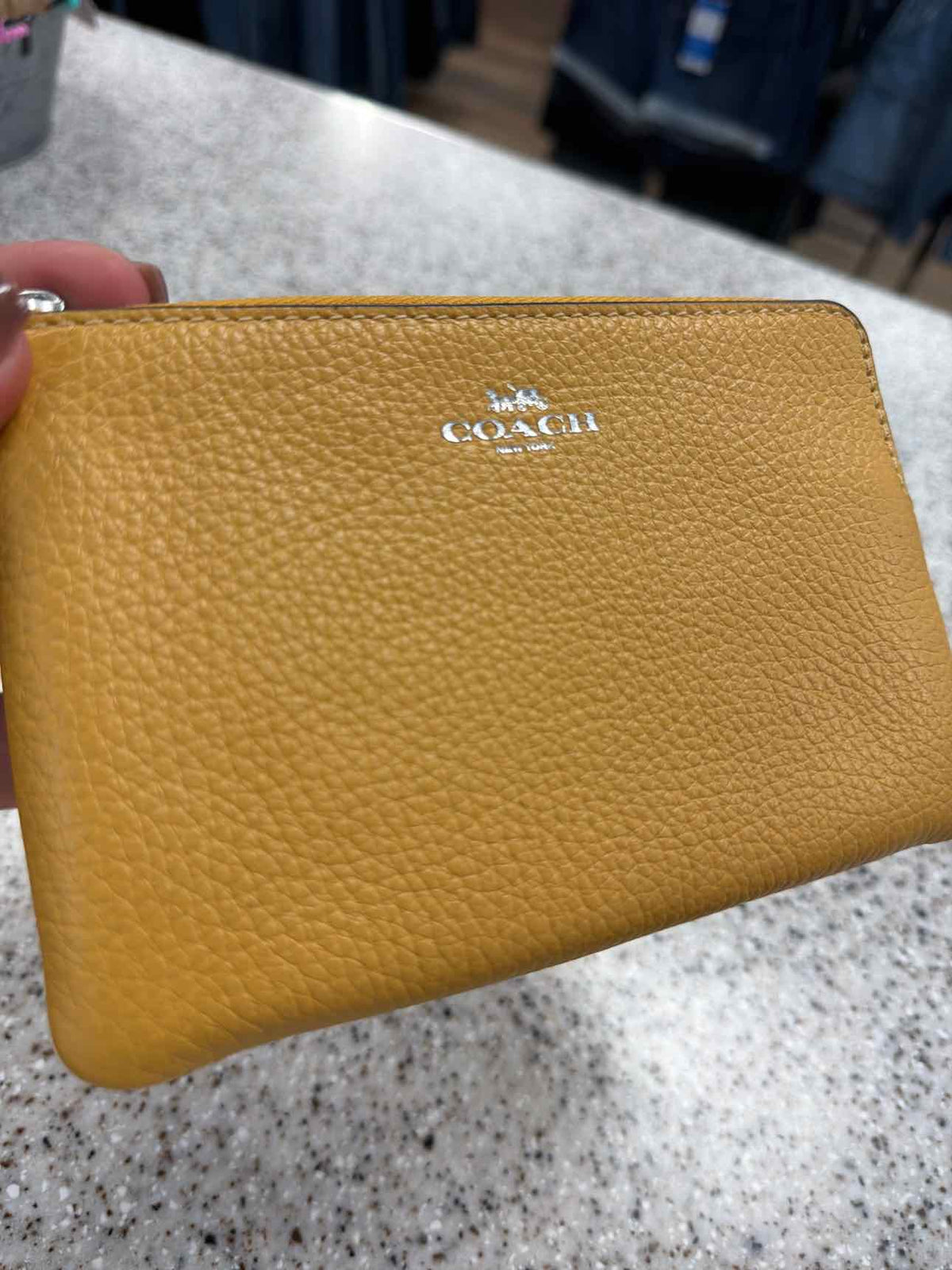 Coach Honeycomb Yellow Corner Zip Pebble Leather Wristlet Wallet