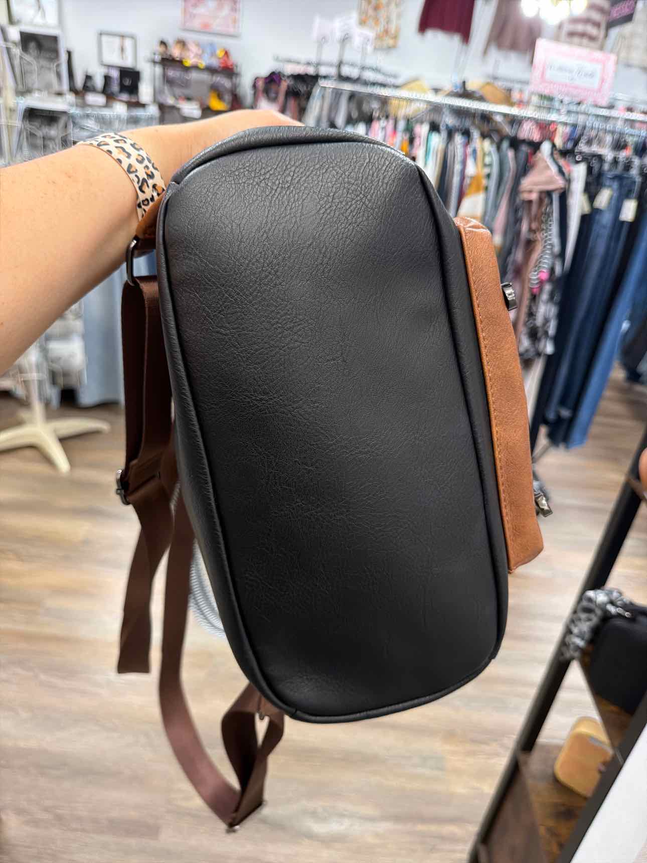 Cluci Faux Leather Backpack with Shoulder Strap Large Black Brown