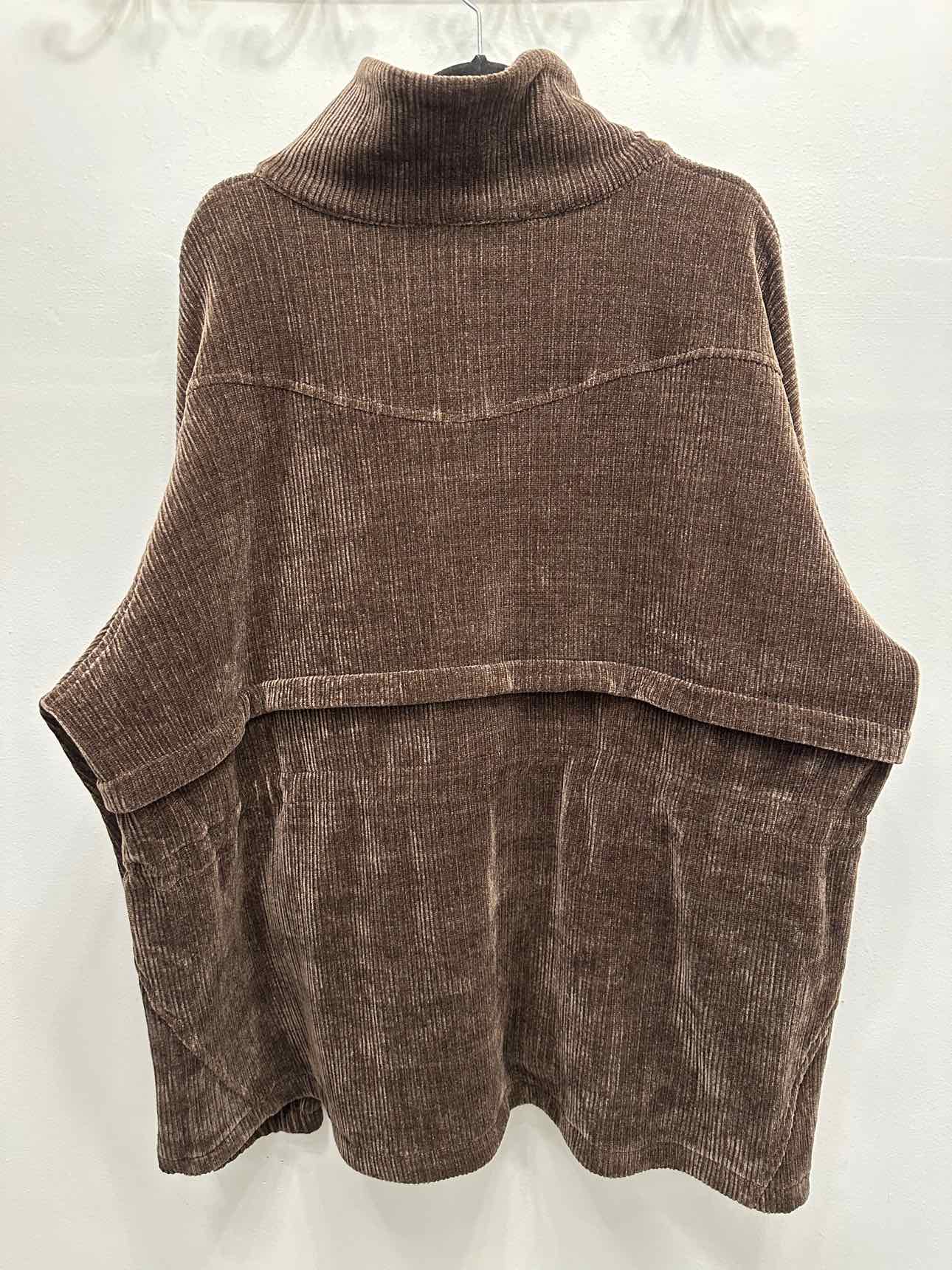 White Birch Velour Ribbed Mock Neck Oversize Drawstring 3X Brown sweat shirt