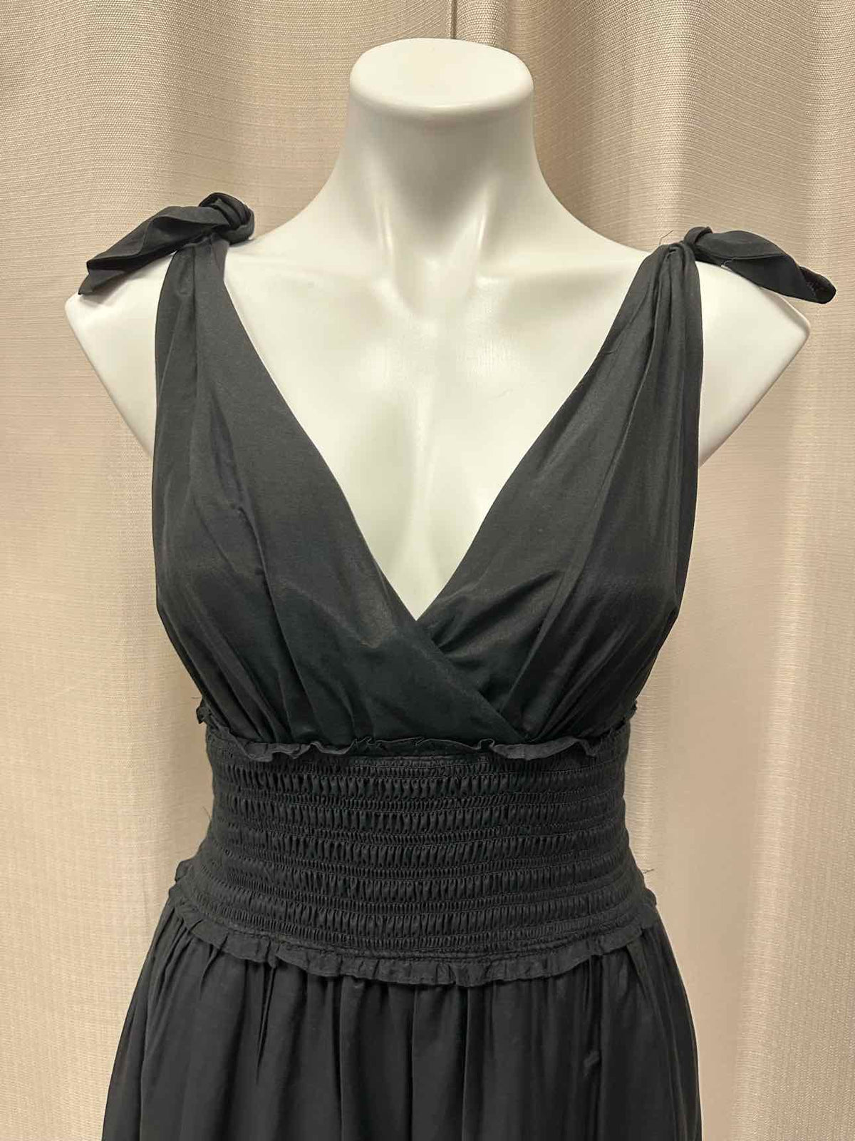 cinq a sept Silk/Linen Blend Tiered Smock Lightweight Sweetheart 0 Black Dress