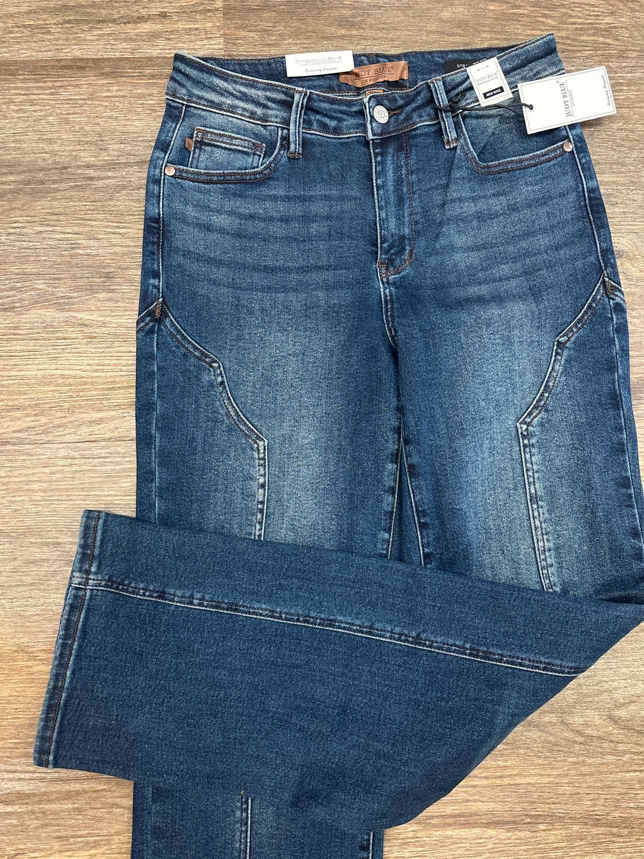 Judy Blue Midrise Straight Western Seam Detail Dark Wash Jeans