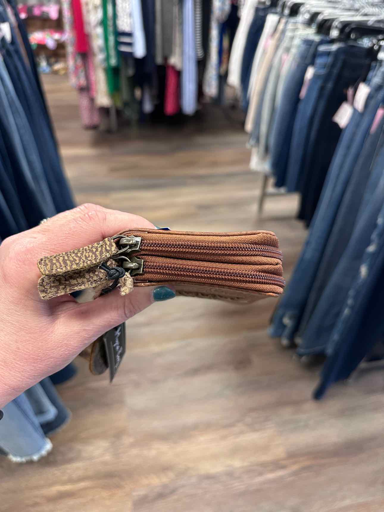 Myra Size RFID Double Zipper Brown Wristlet Wallet