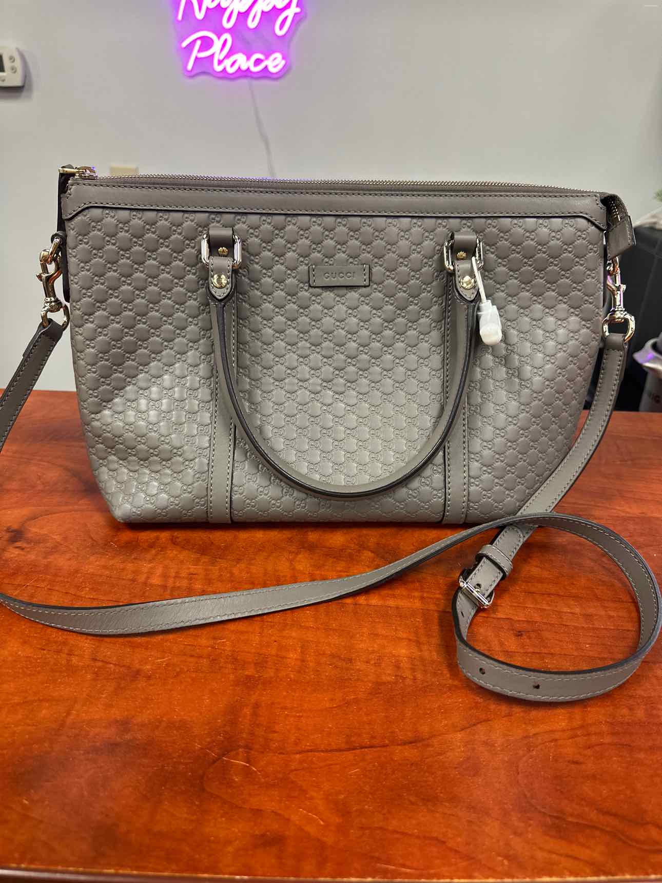 Gucci Size Microguccisima Leather Gray Shoulder Bag Handbags