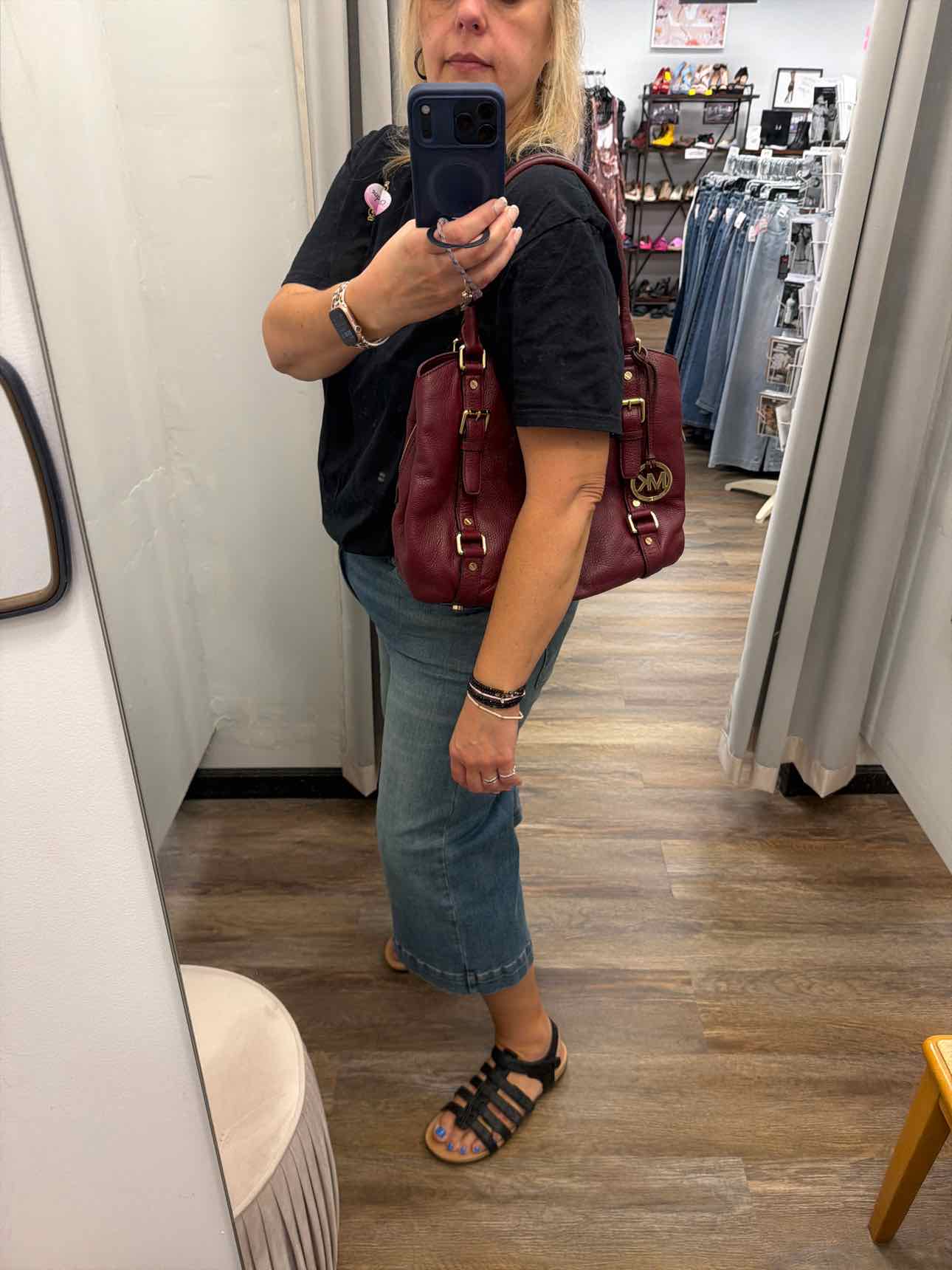 MICHAEL KORS Bedford Pebble Leather Satchel Maroon Handbags