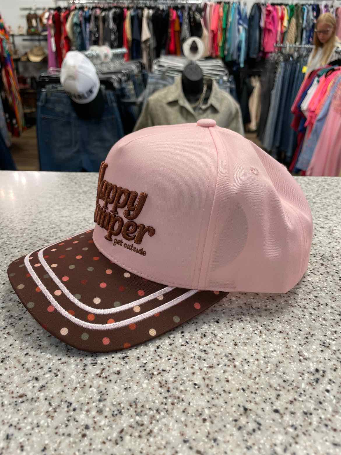 Happy Camper Embroidered Stitching Floral or Dotted Print Trucker Hat