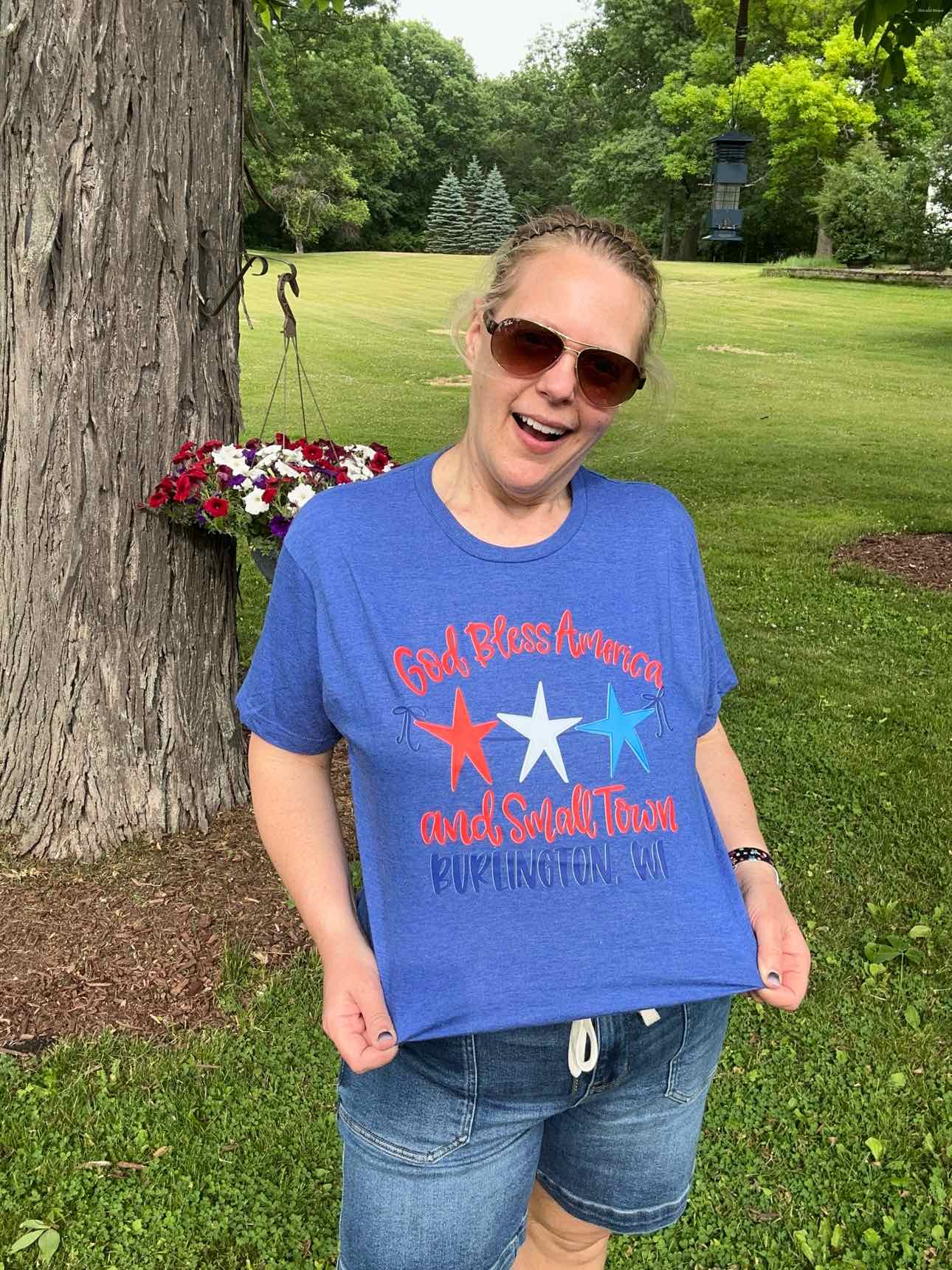 God Bless America Small Town Burlington WI Graphic Tshirt Patriotic Top