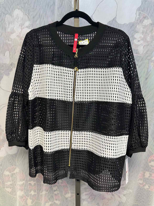IC Collection NEW NWT XL Black/white Lazercut Stripe Zip Up Jacket Cardigan