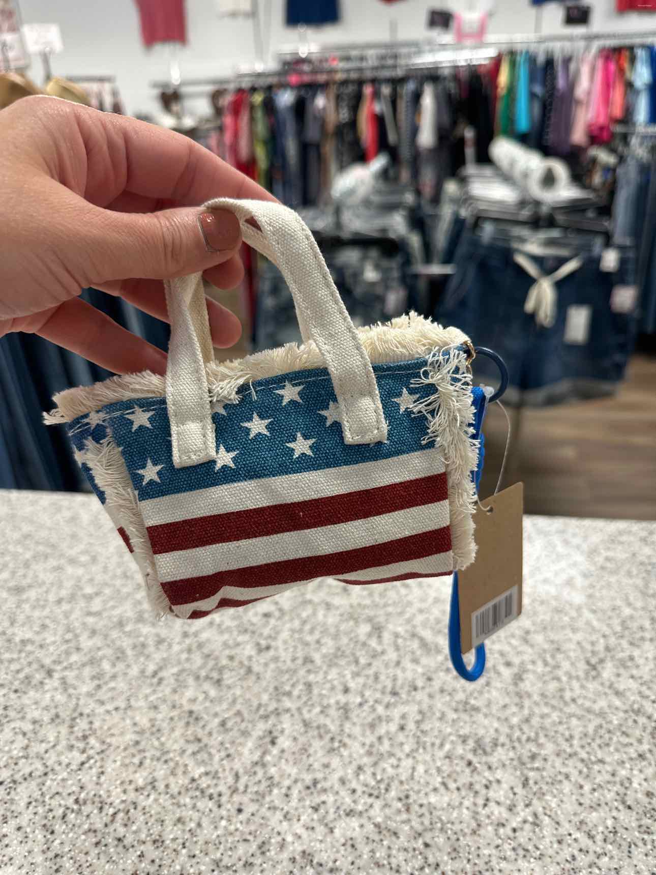 Mini American Flag Handbag with Wristlet and Clip