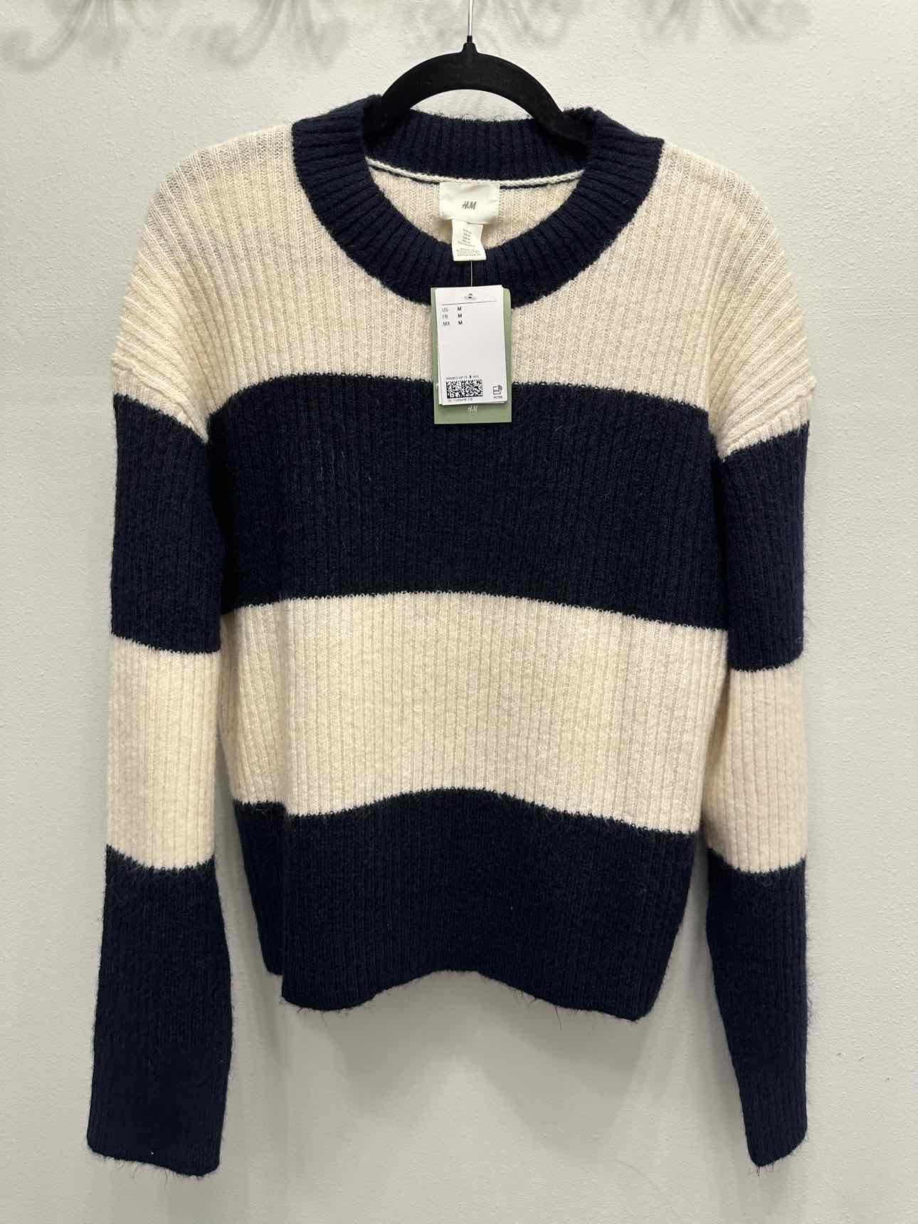 H&M NEW NWT Striped Oversized Stretch Crewneck Size Medium Navy/White Top