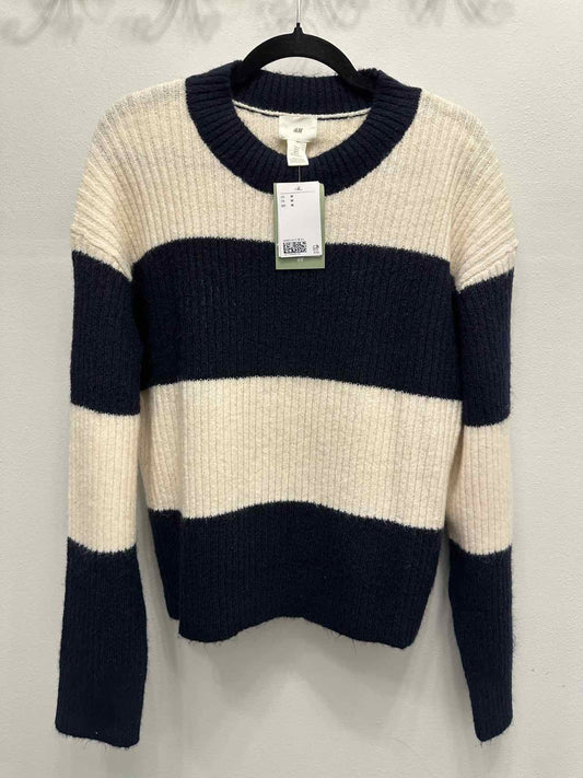 H&M NEW NWT Striped Oversized Stretch Crewneck Size Medium Navy/White Top