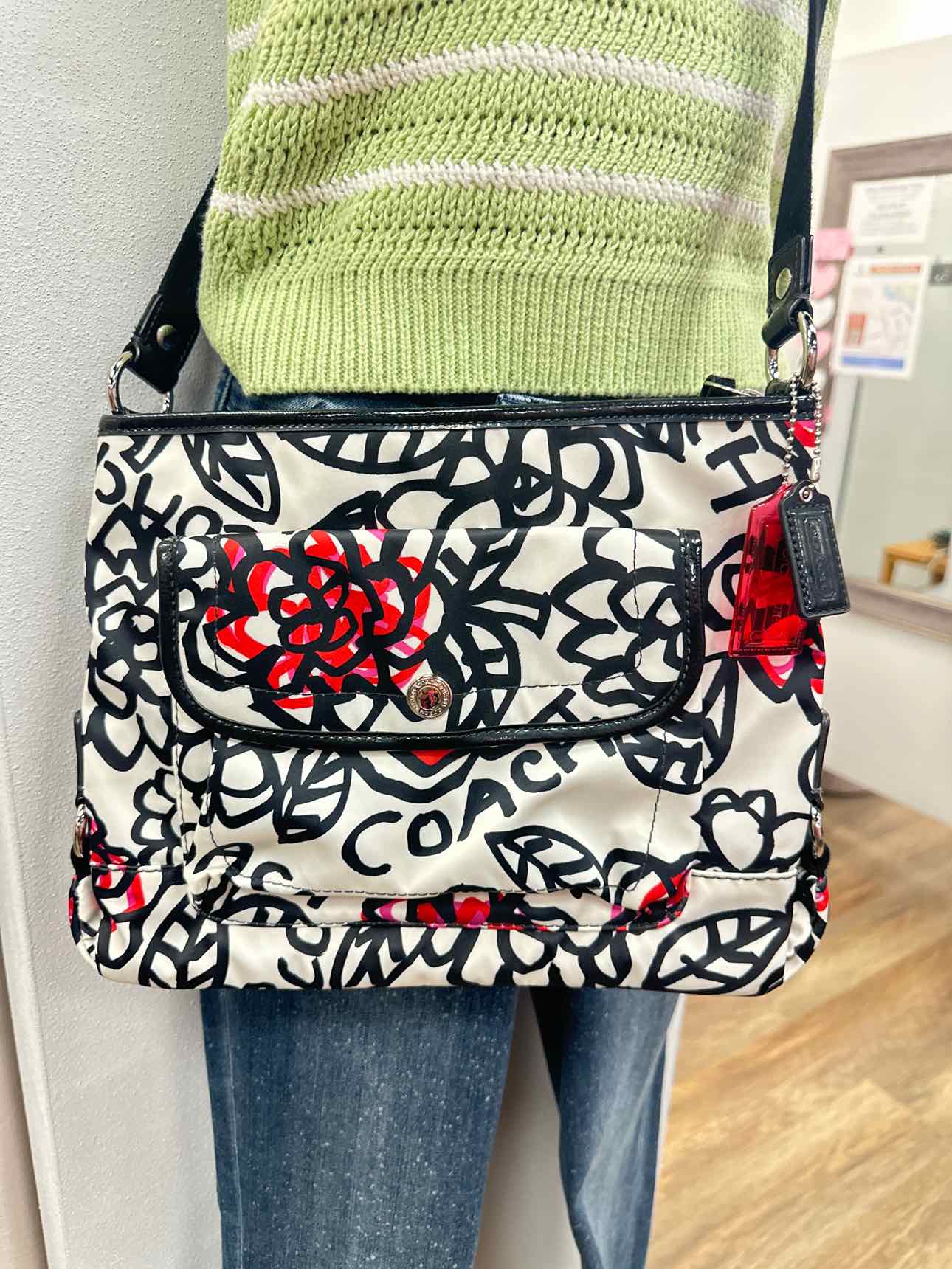 Coach Poppy Graffiti Kyra Messenger Black White Pink Handbag