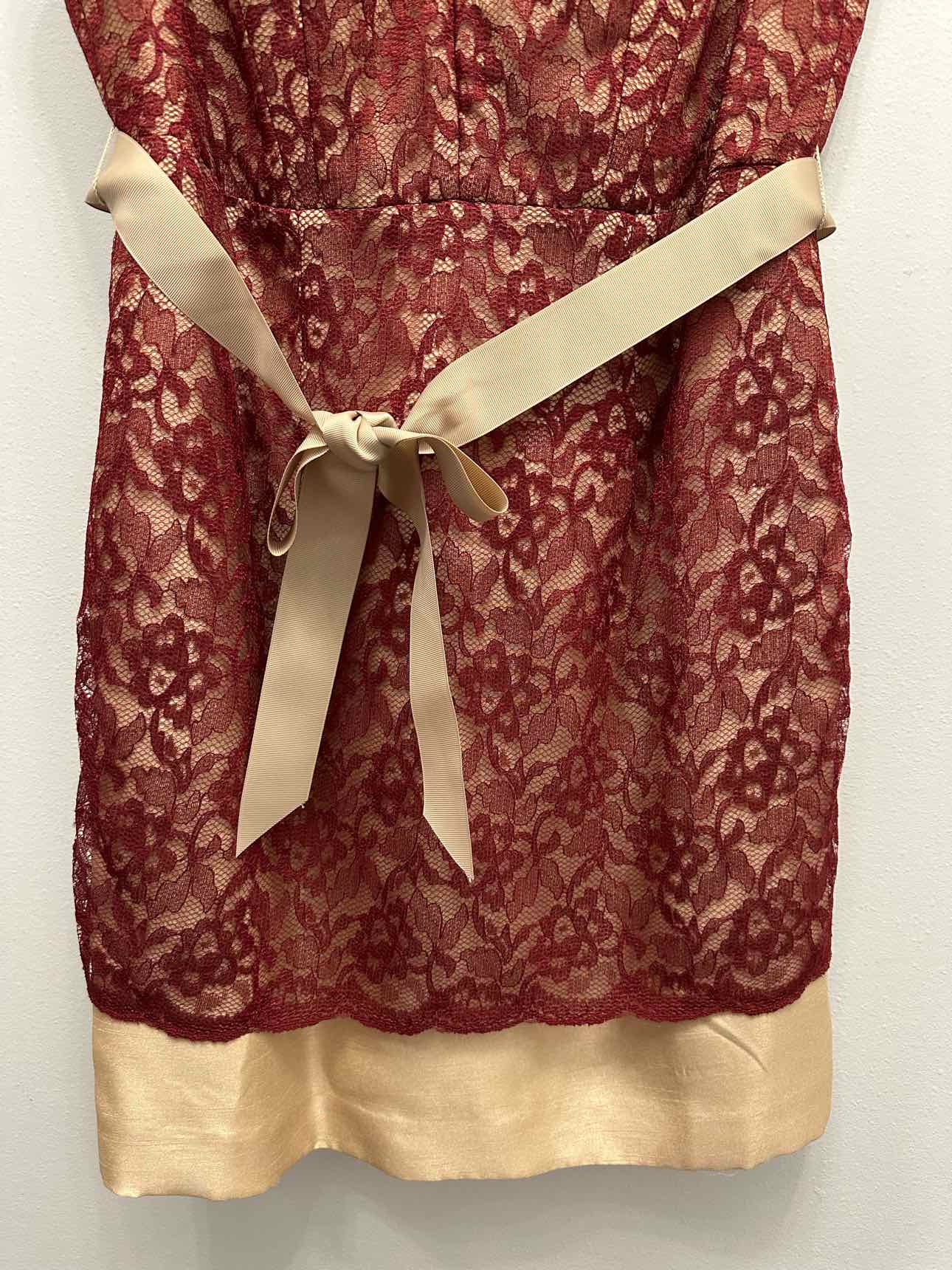 The Limited NEW NWT Lace Overlay Ribbon Belted Plunge V-Neckline 12 Red Dress
