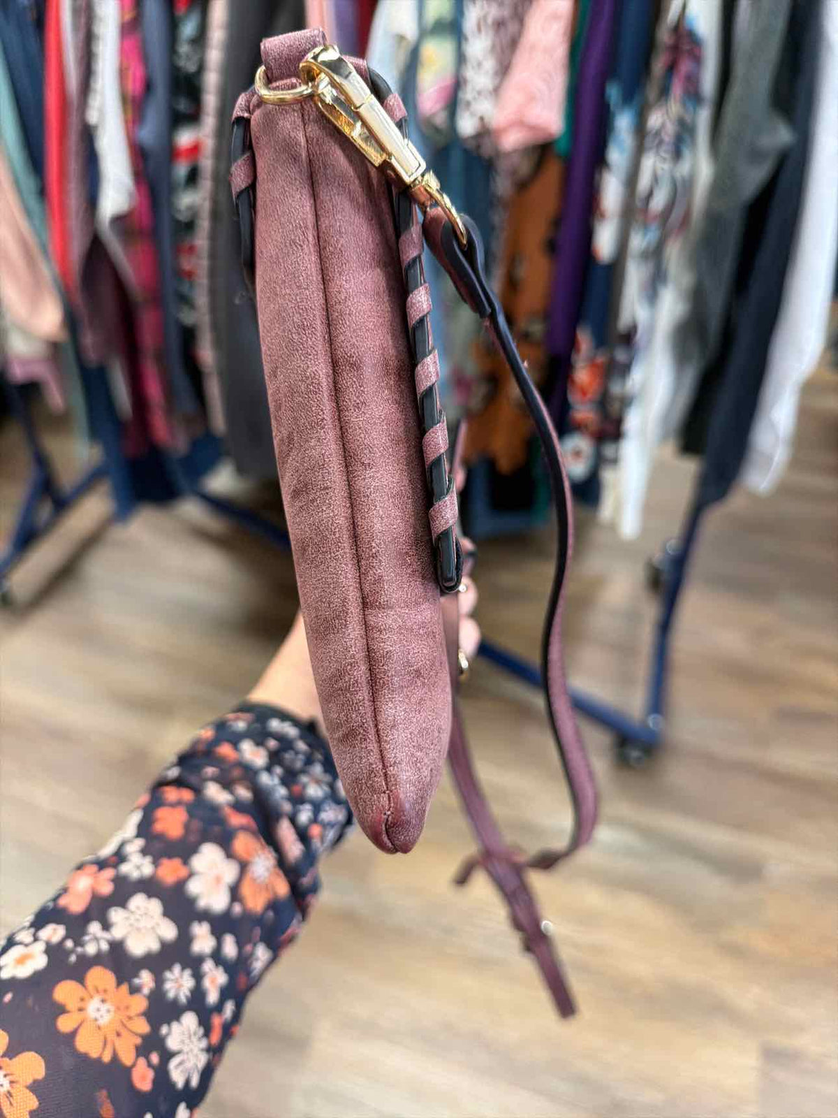 Mauve Faux Leather Clutch Whipstitched Edge