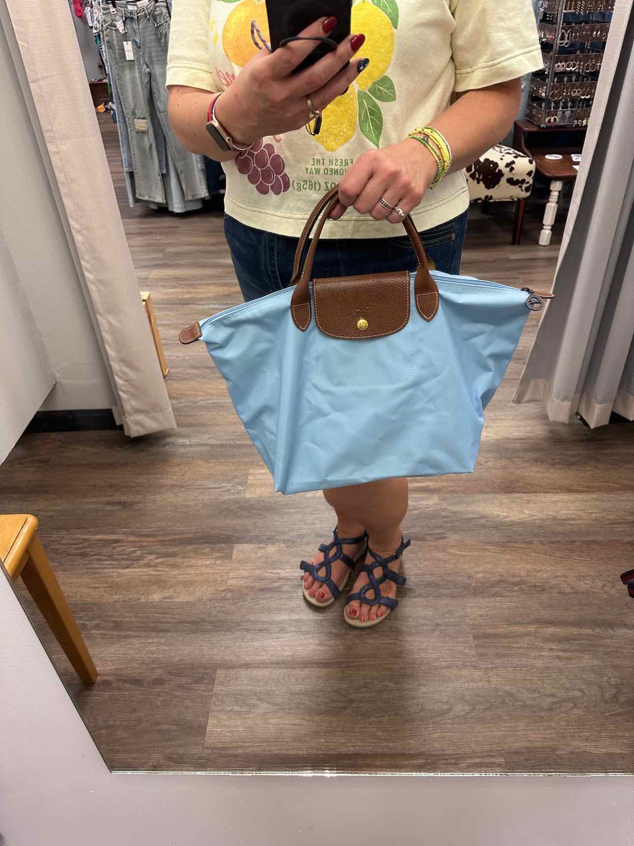 Longchamp Le Pilage Nylon Tote Bag Light blue Handbags