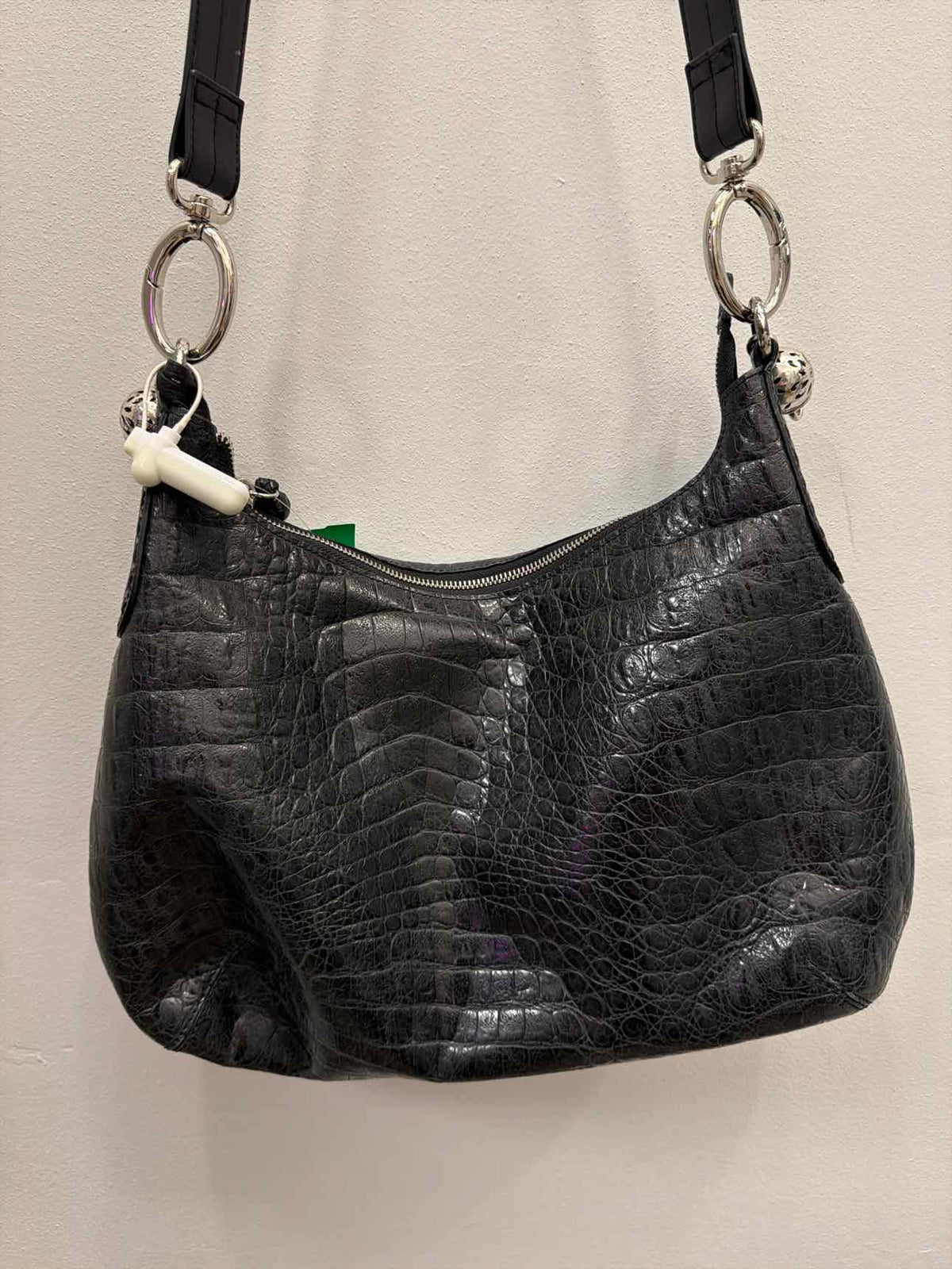 Brighton Block Mock-Croc Black Embossed Patent Leather Shoulder Bag