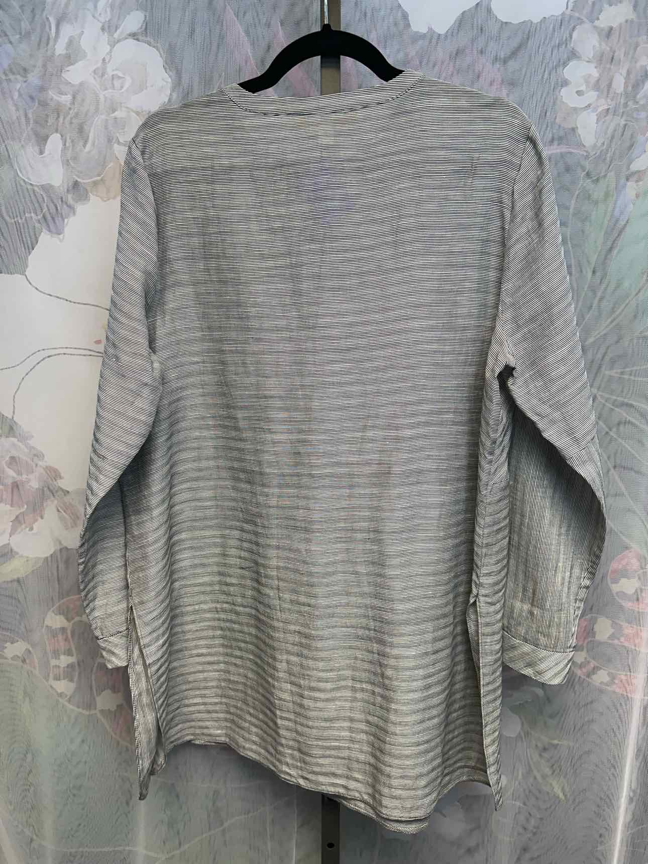 Nordstroms Medium Grey LINEN/SILK BLEND, striped long sleeve button down tunic