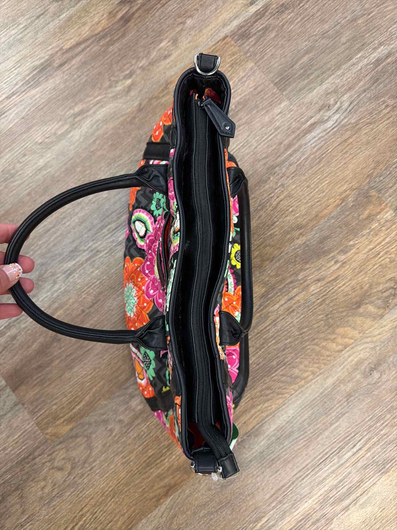 Vera Bradley Large Orange Black Floral Print Satchel Handbags