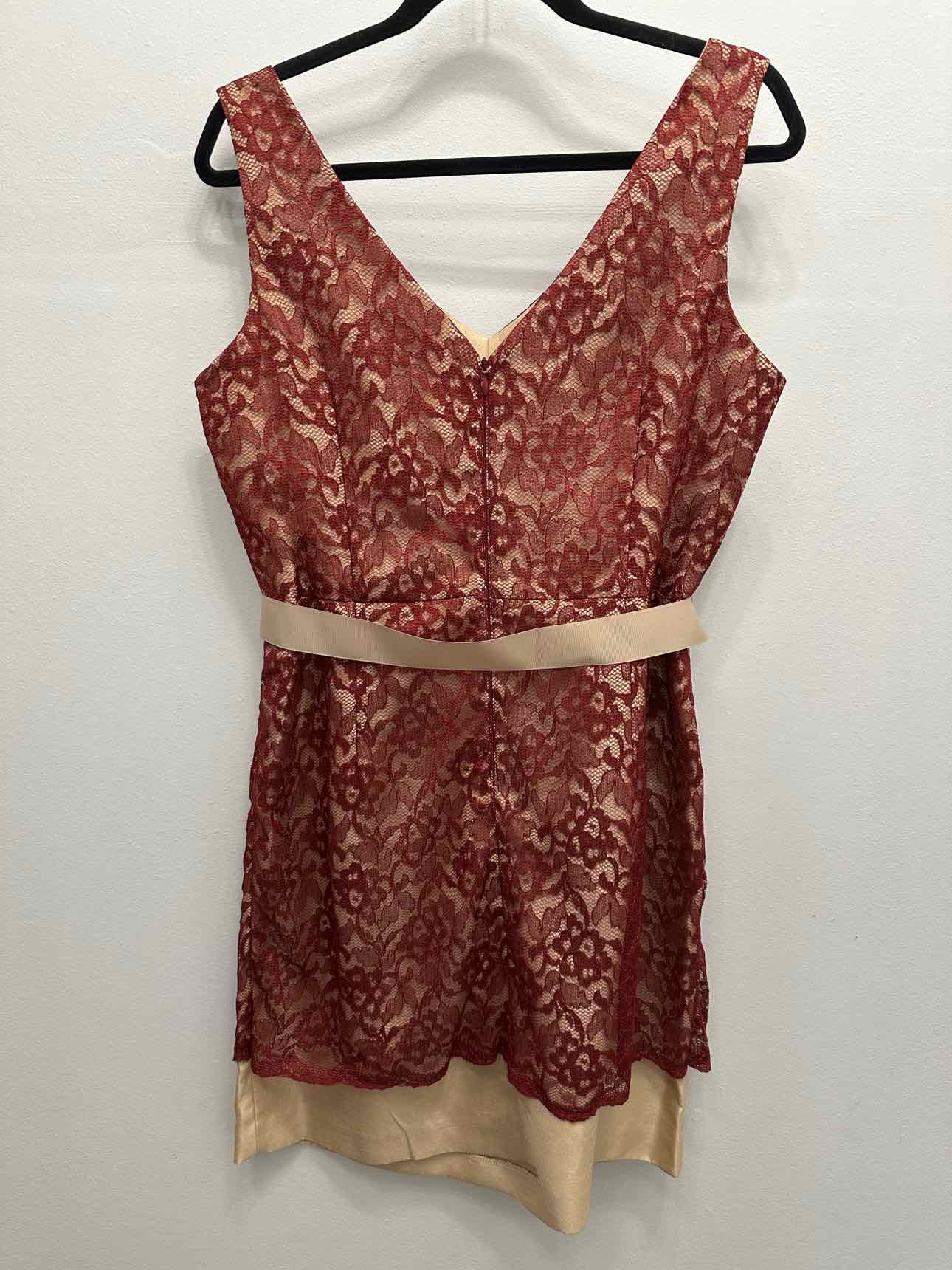 The Limited NEW NWT Lace Overlay Ribbon Belted Plunge V-Neckline 12 Red Dress