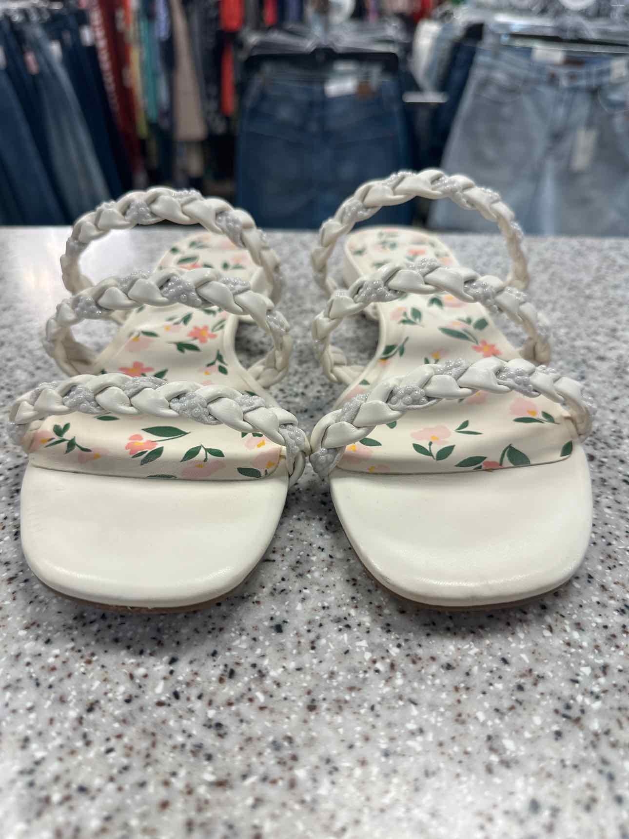 Draper James Size 9 1/2 Pearl Beaded Ivory Flat Sandals