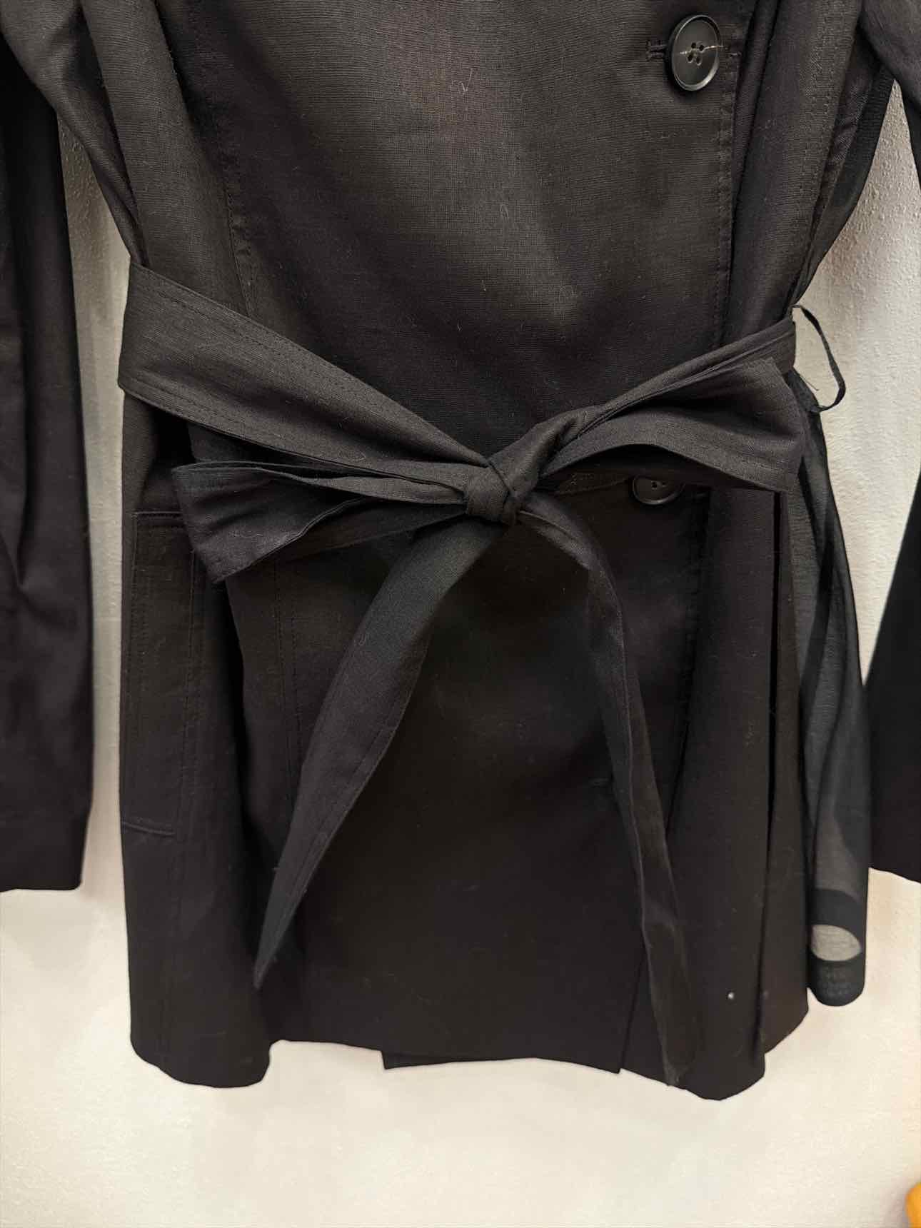 Lafayette 148 Linen Cotton Blend Peacoat Belted Size Large Black Jacket