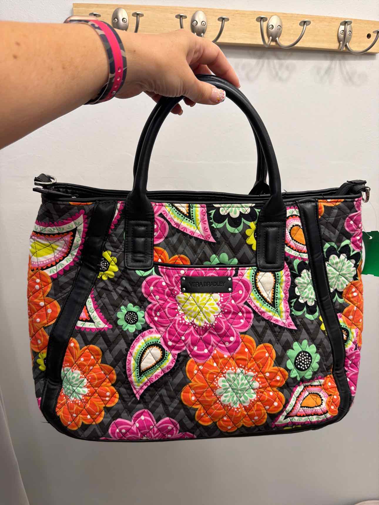 Vera Bradley Large Orange Black Floral Print Satchel Handbags