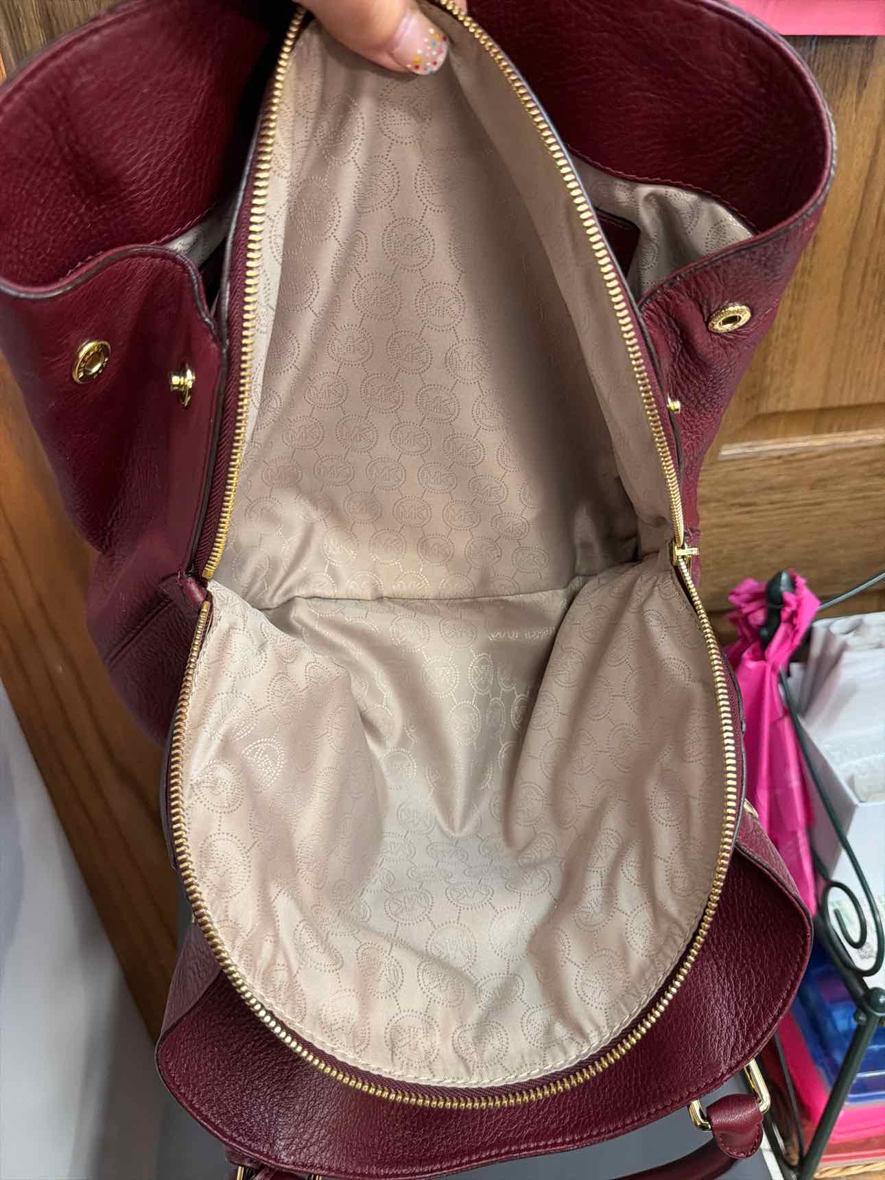MICHAEL KORS Bedford Pebble Leather Satchel Maroon Handbags