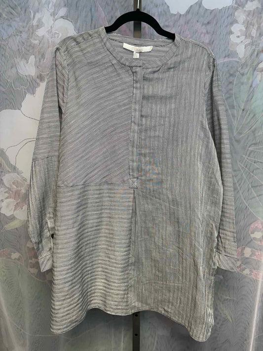 Nordstroms Medium Grey LINEN/SILK BLEND, striped long sleeve button down tunic