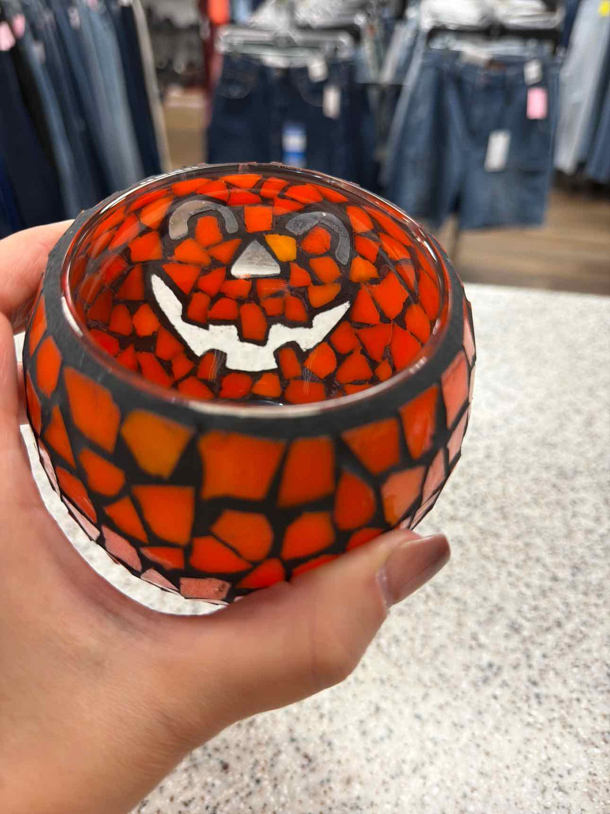 Pumpkin Mosaic Tealight Candle Holder Fall Harvest Household