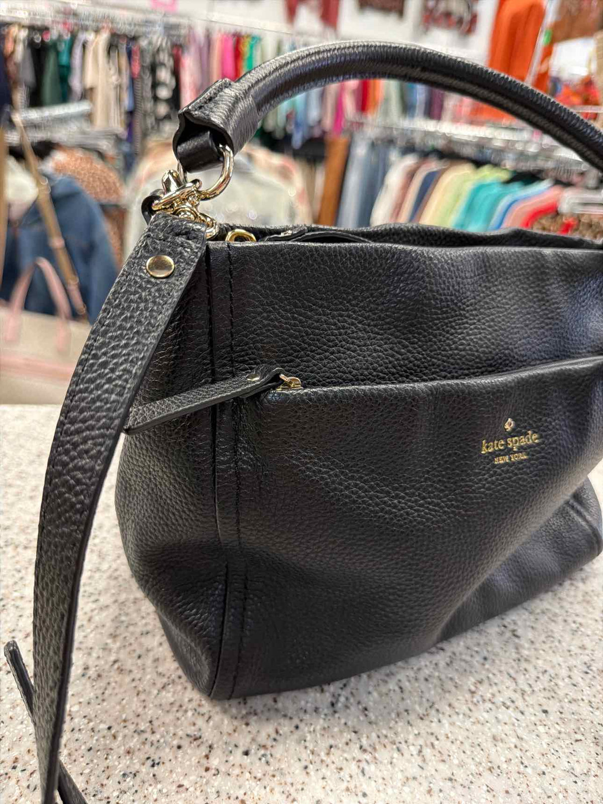 Kate Spade Little Curtis Pebbled Leather Hobo Top Handle Crossbody Black Handbag