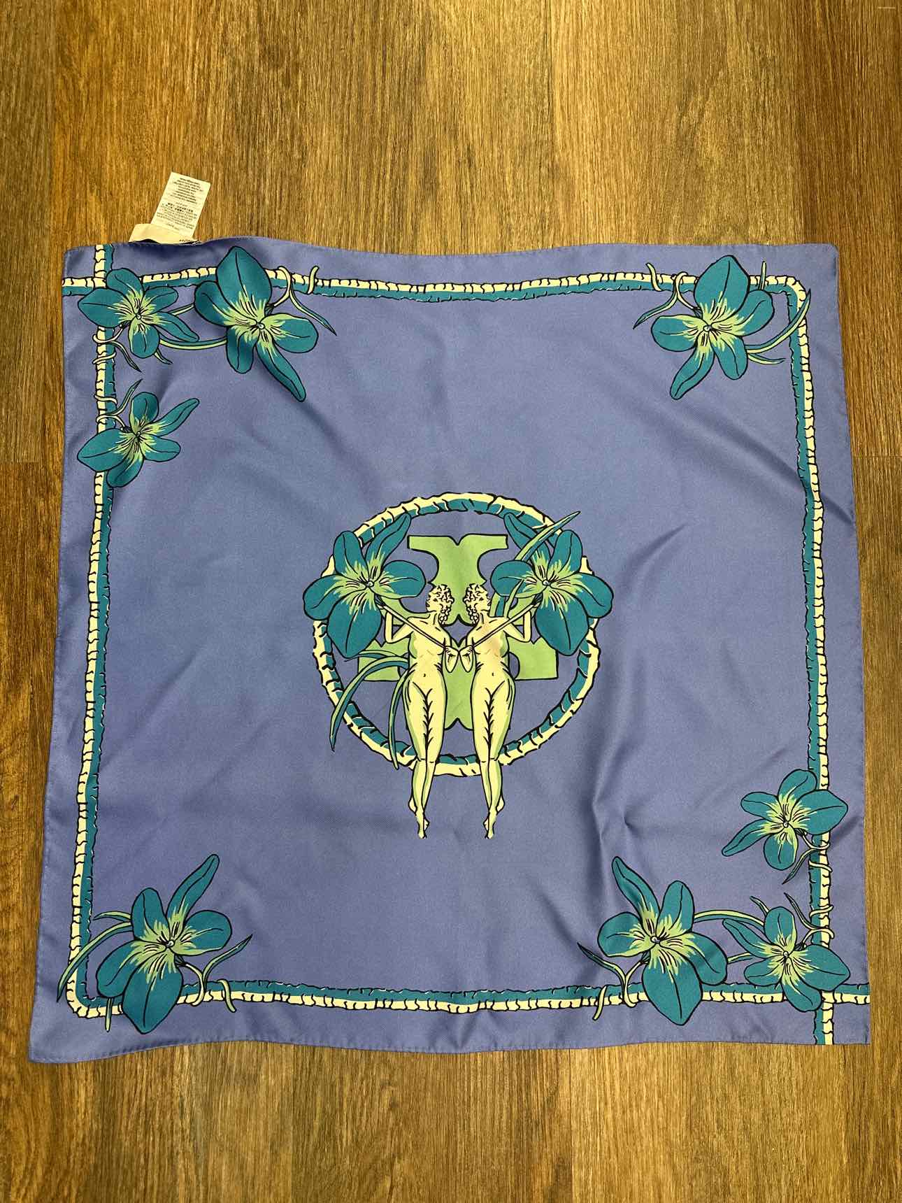 Tory Burch 100% Silk Blue Statue Design Floral Scarf