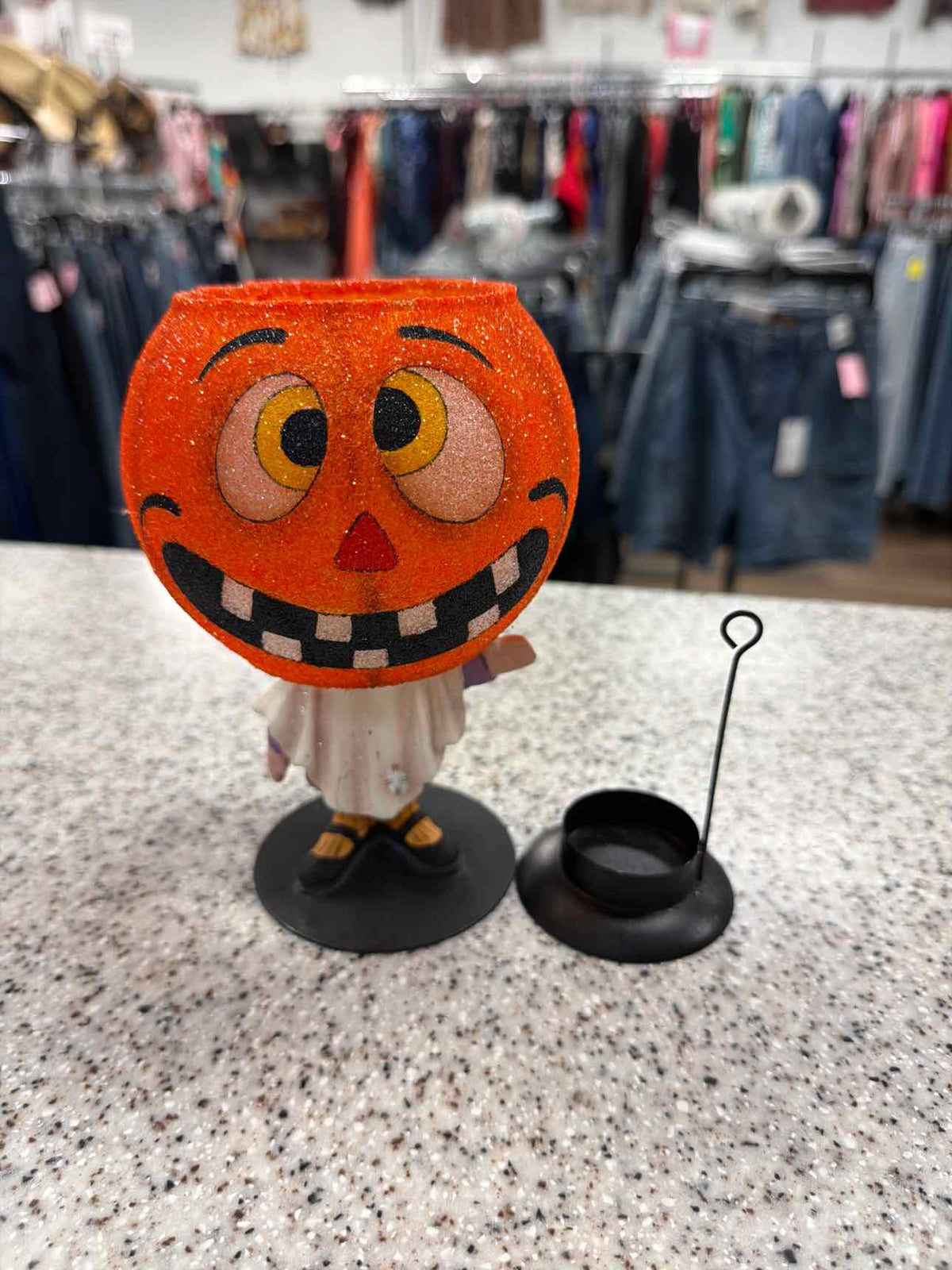 Department 56 Glitterville Jack O' Lantern Ghost Boy Pumpkin Head Candle Holder