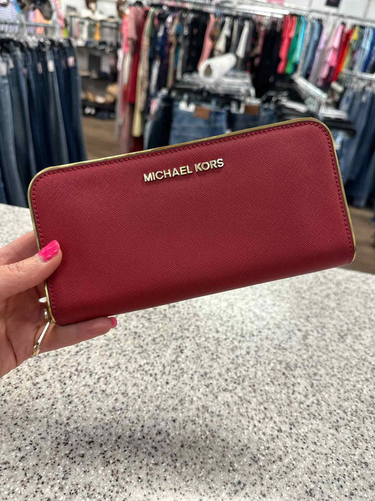 MICHAEL KORS Jet Set Saffiano Leather Long Red Zippy Wallet