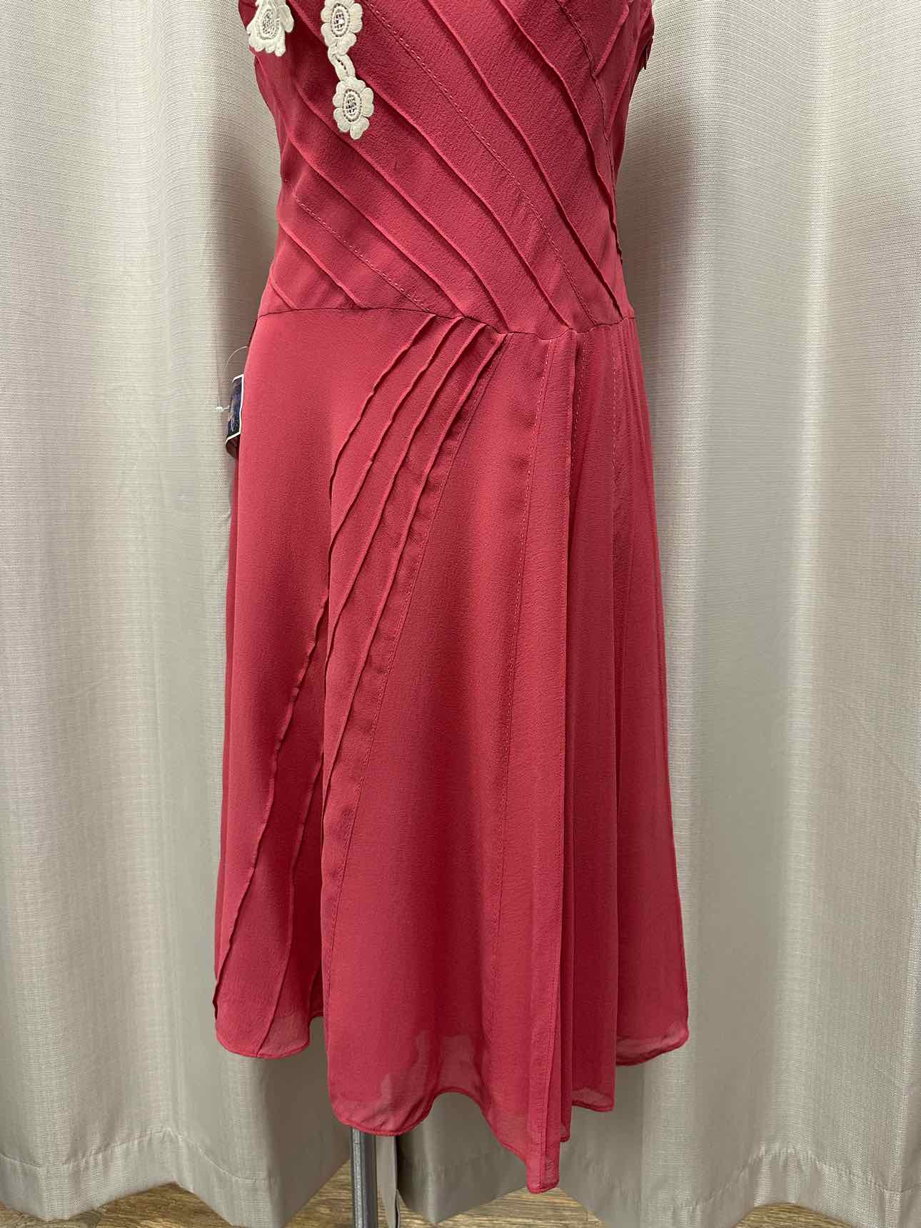 Coast NEW NWT Pleated Crochet Floral Decor Knee Length Size 16 Pink Dress