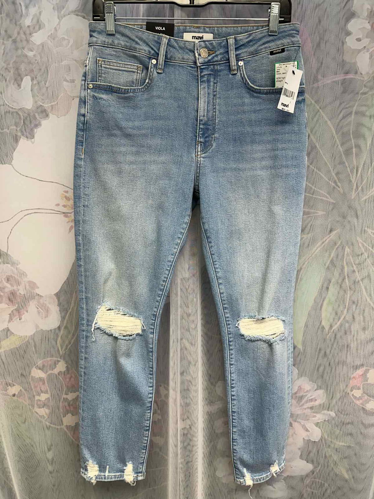 Mavi NWT NEW Viola High Rise Slim Straight Distressed Light Wash Size 27 Denim Jeans