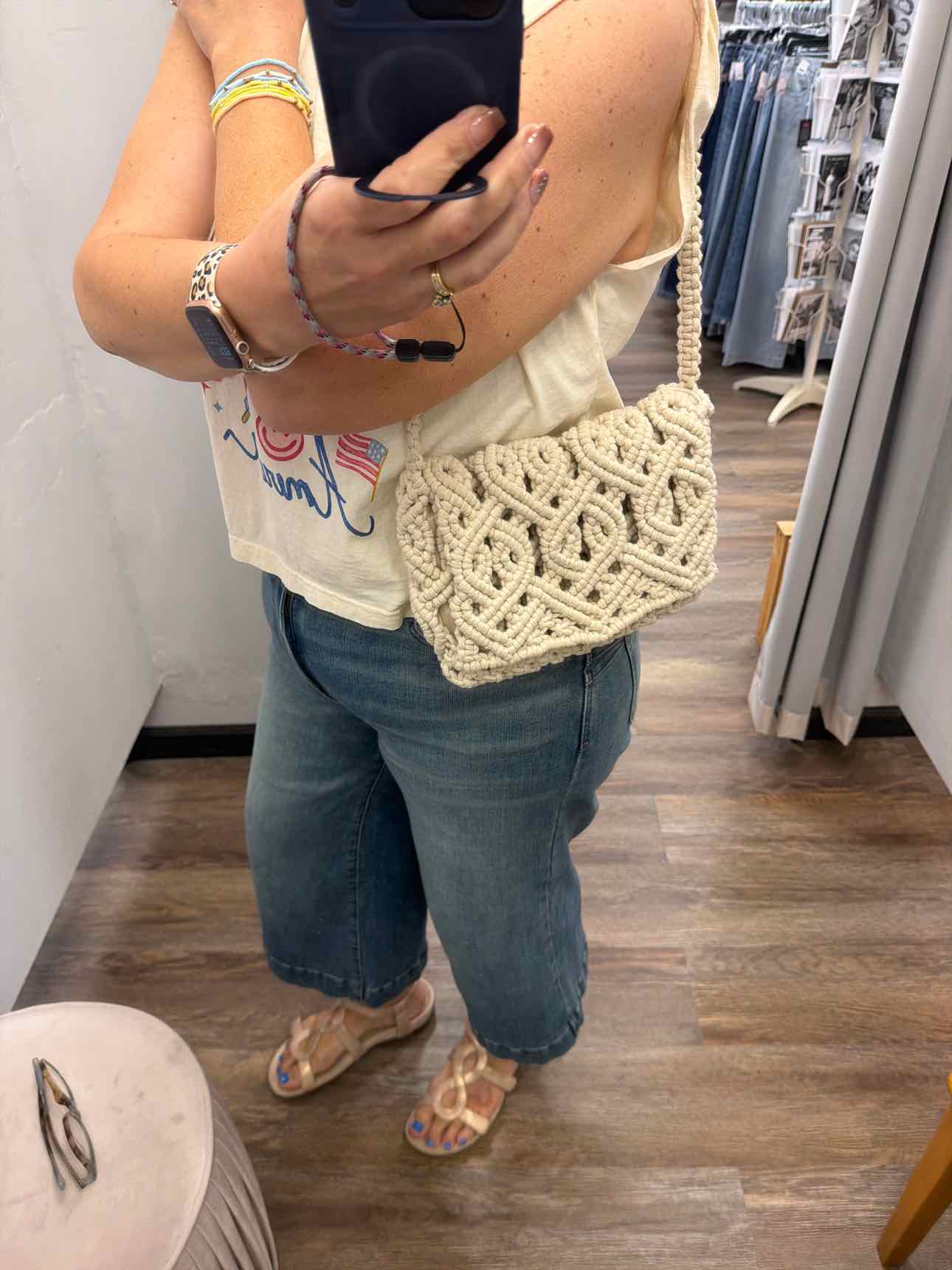 Zara Size Small Cream Macrame Shoulder Bag Handbags