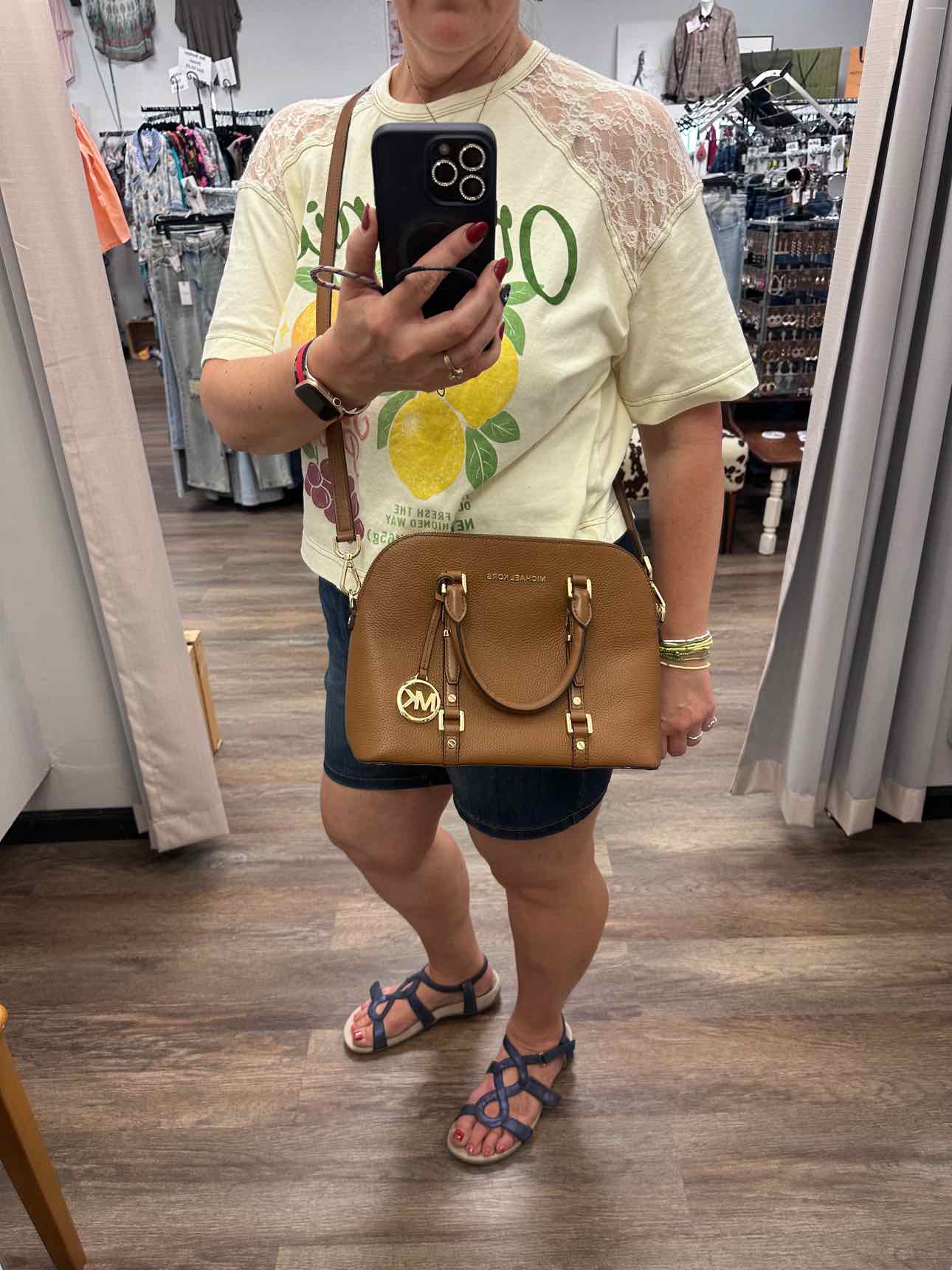 MICHAEL KORS Bedford Legacy Pebbled Leather Convertible Satchel Brown Handbags