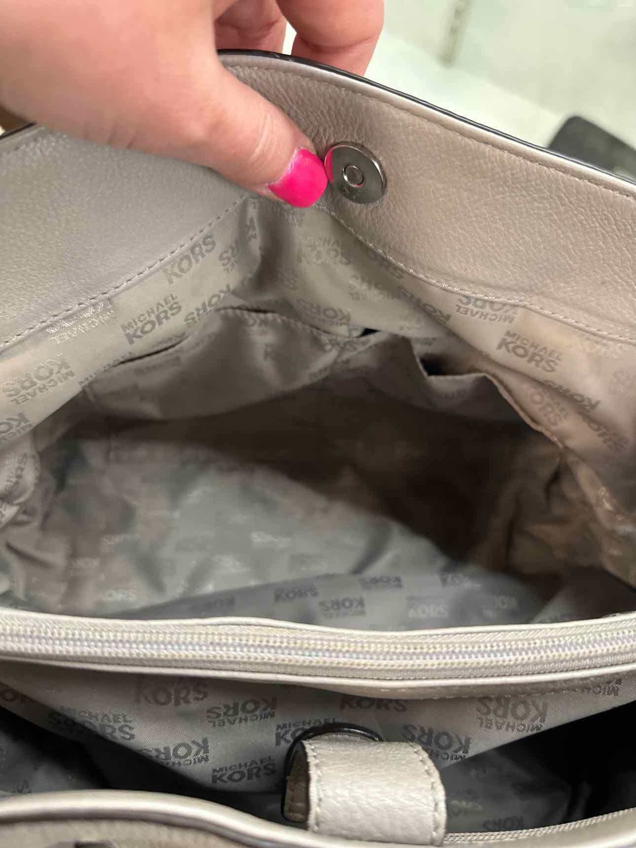 MICHAEL KORS Large Gray Hamilton Leather Satchel Handbag