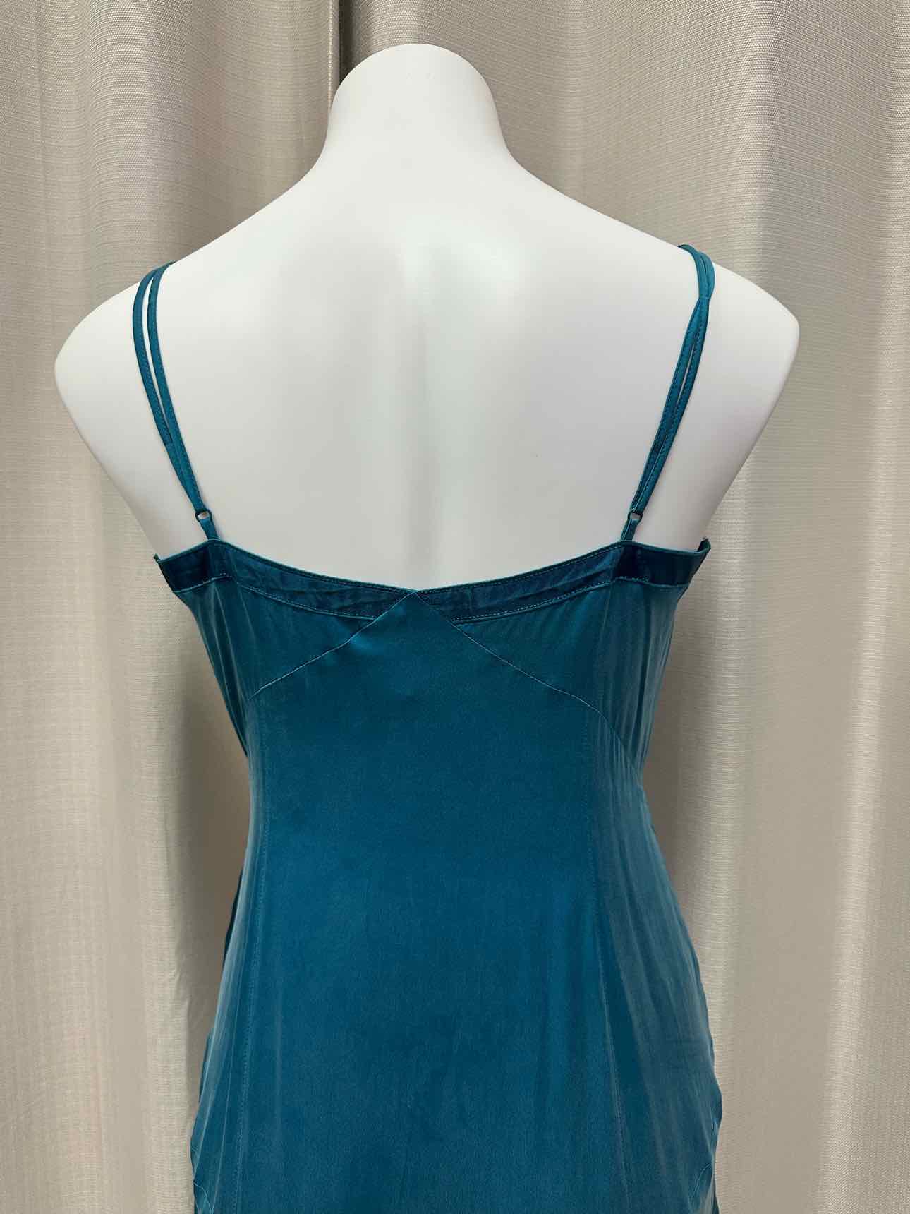 Karen Millen 100% Silk Embroidered Lace Layered Ruffles Size 10 Teal Dress