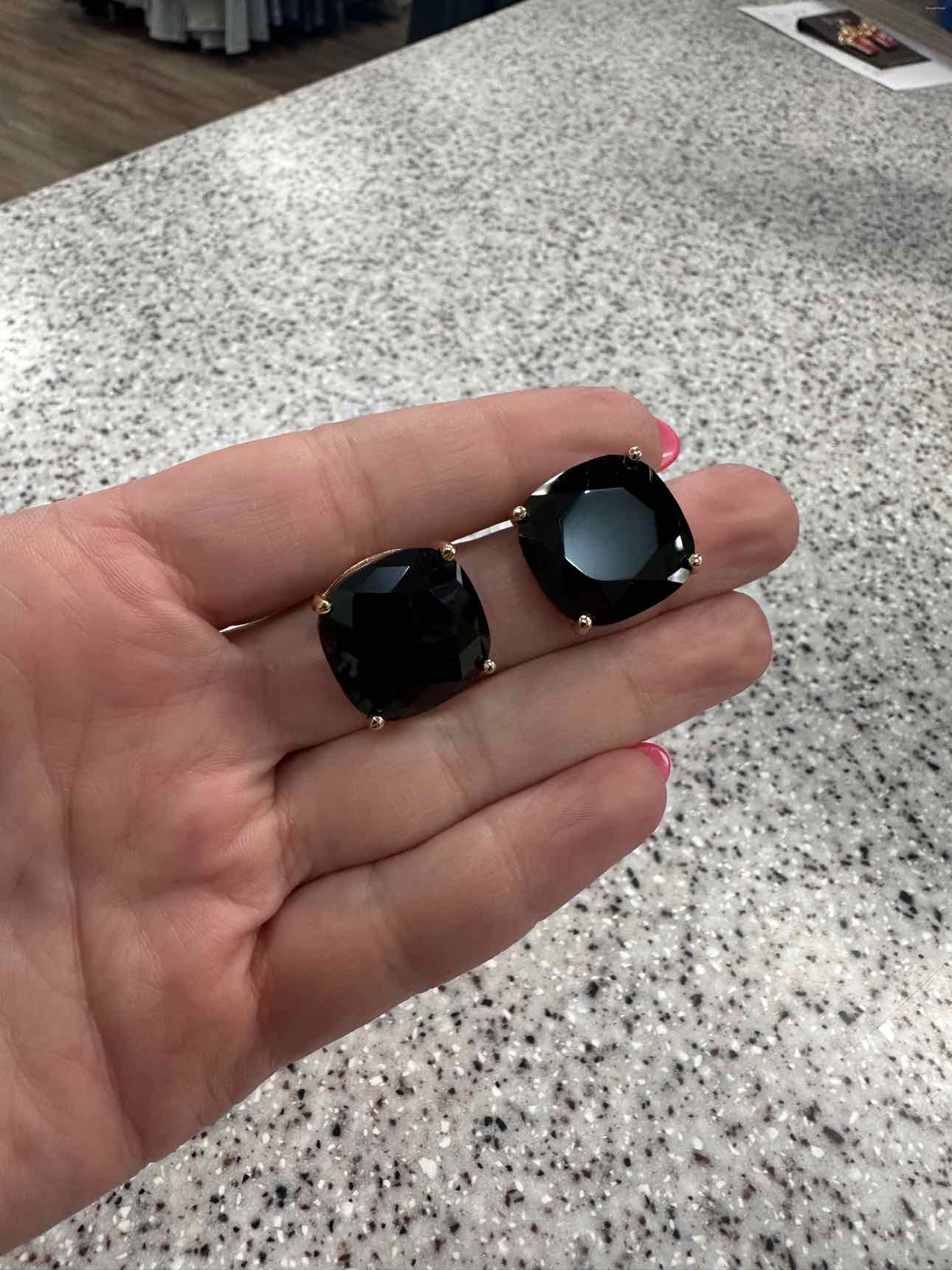 Kate Spade Square Stud Faceted Stone in 12k Gold-Plated Black Clip Earrings