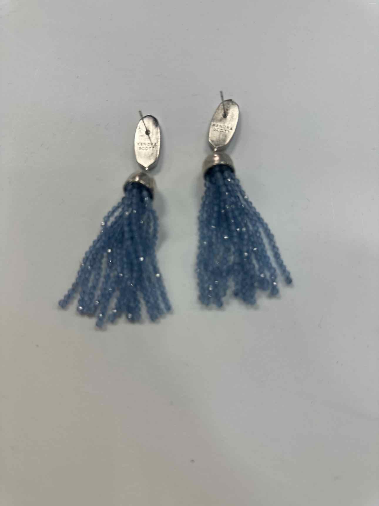 Kendra Scott Marin Tassel Hammered Silver-Tone Oval Post Dangle Blue Earrings