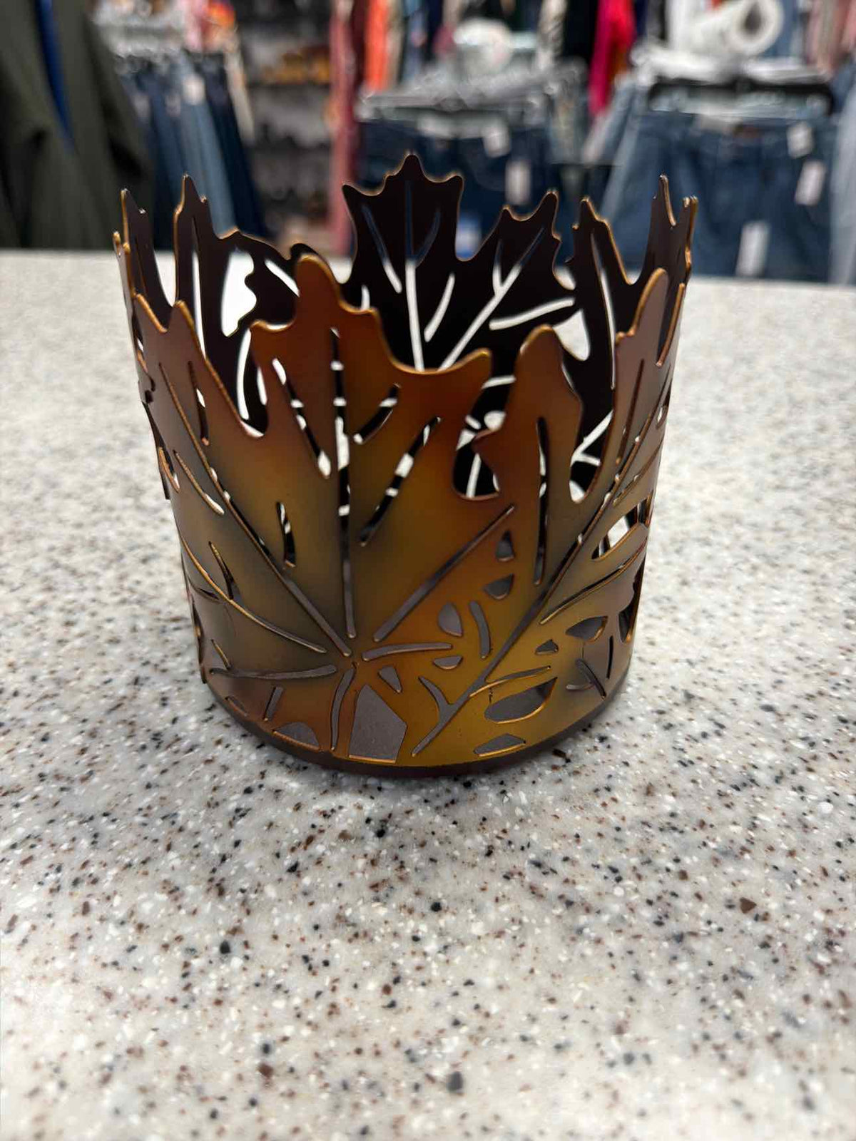 Fall Leaves Bronze Metal Candle Holder (4"L x 4"H) Household