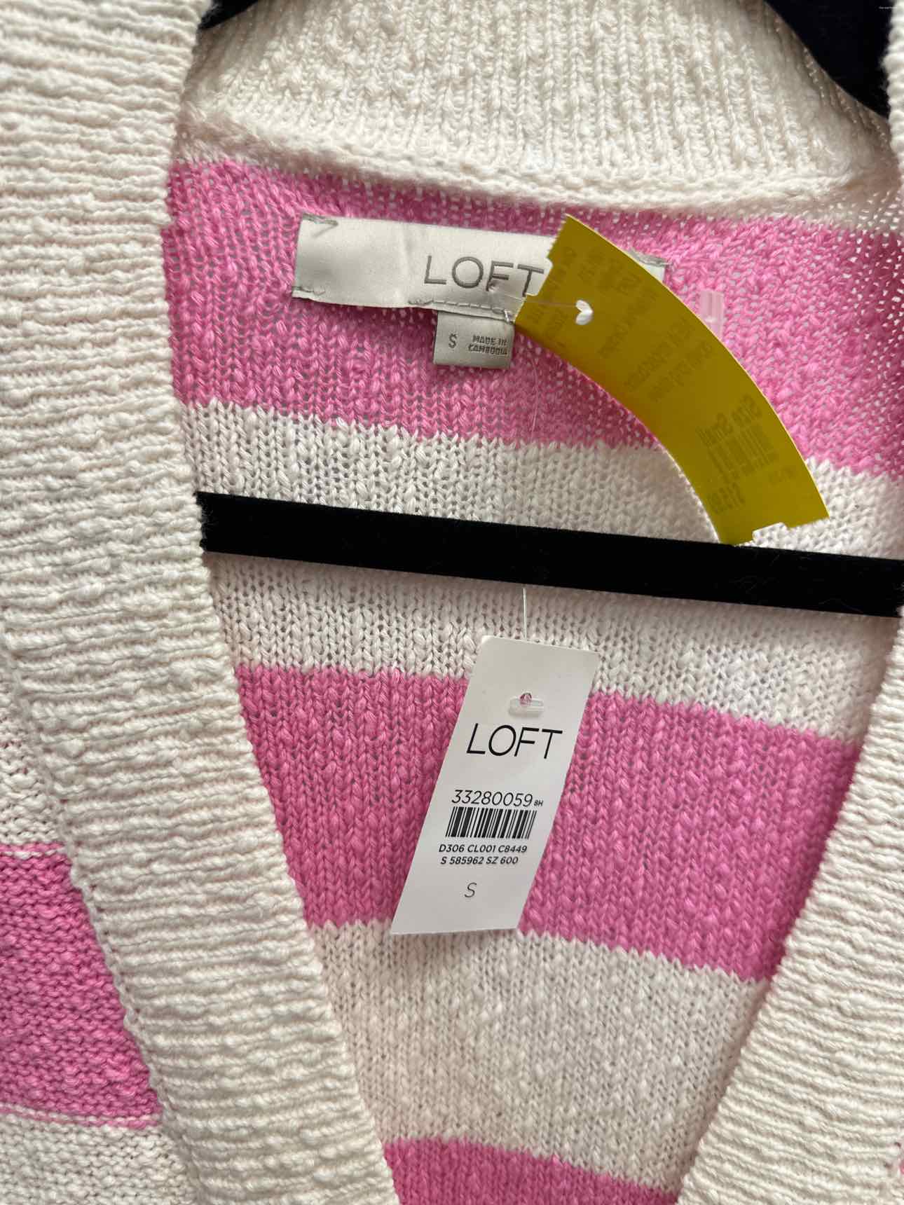 LOFT Size Small White/Pink Cardigan