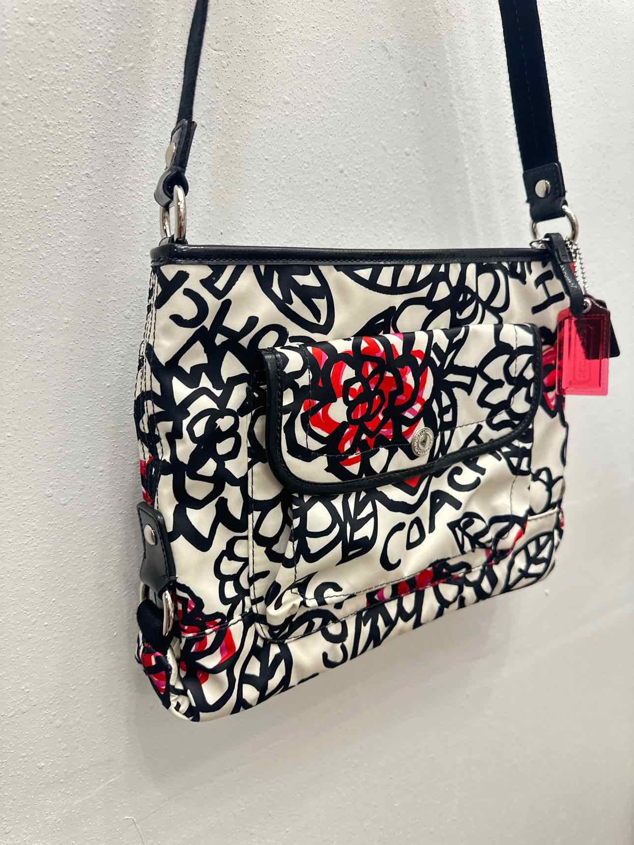 Coach Poppy Graffiti Kyra Messenger Black White Pink Handbag